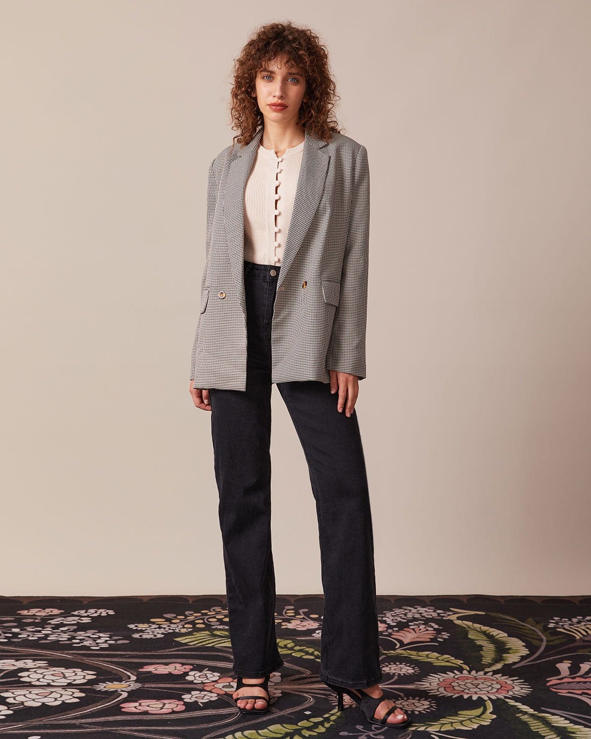 Belltoile™ Kahve Yaka Kazayağı Düğmeli Blazer