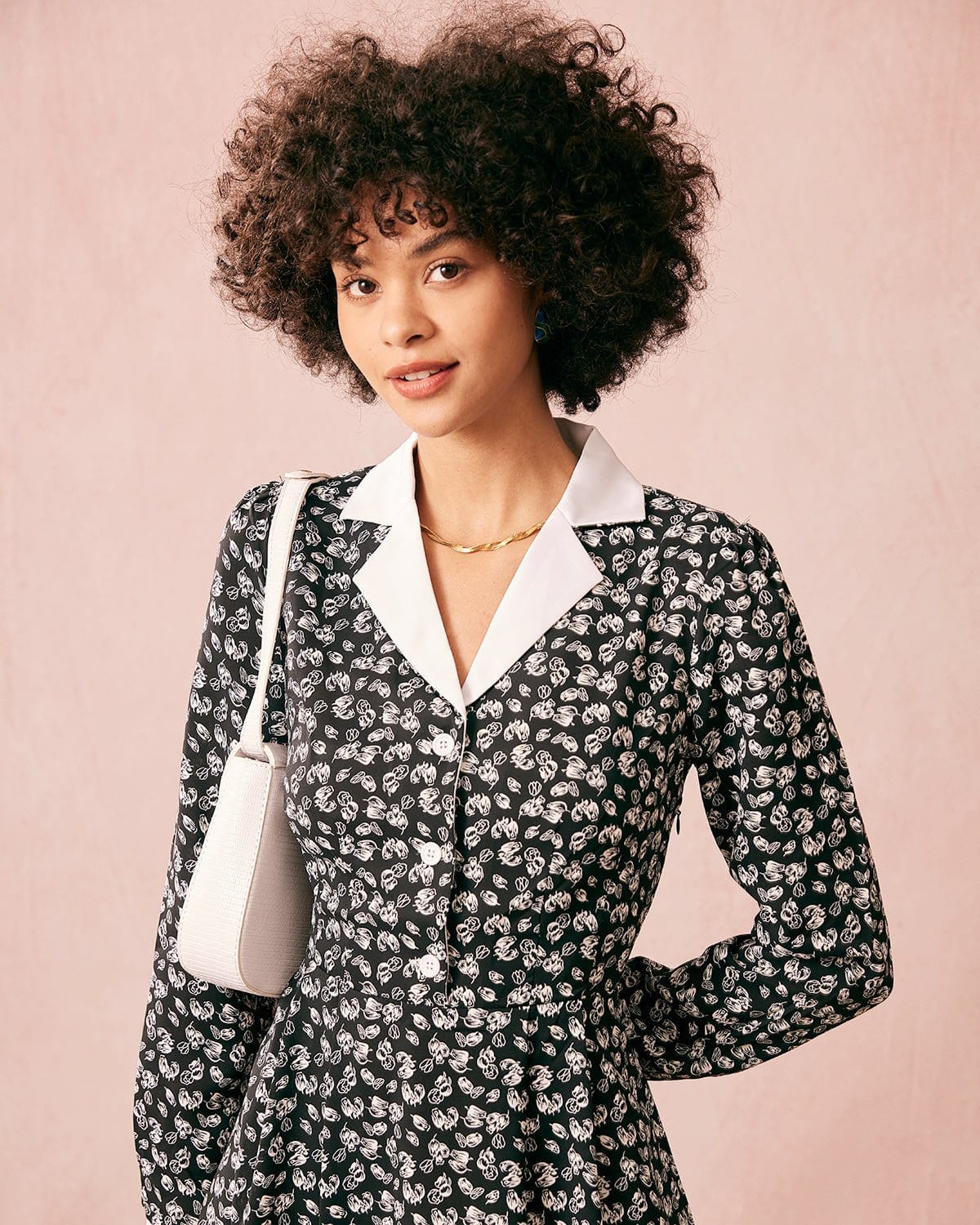 Belltoile™ Yakalı Patchwork Uzun Kollu Midi Elbise