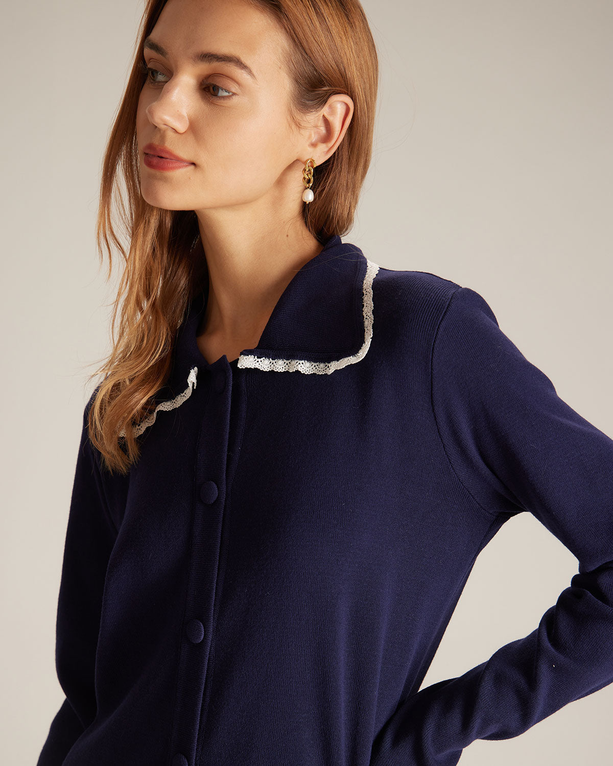 Belltoile™ Lacivert Peter Pan Yaka Kazak Mini Elbise