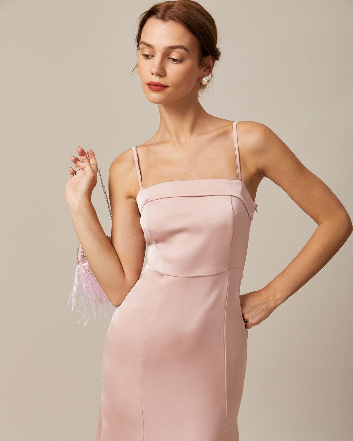 Belltoile Pembe Bodycon Saten Cami Midi Elbise