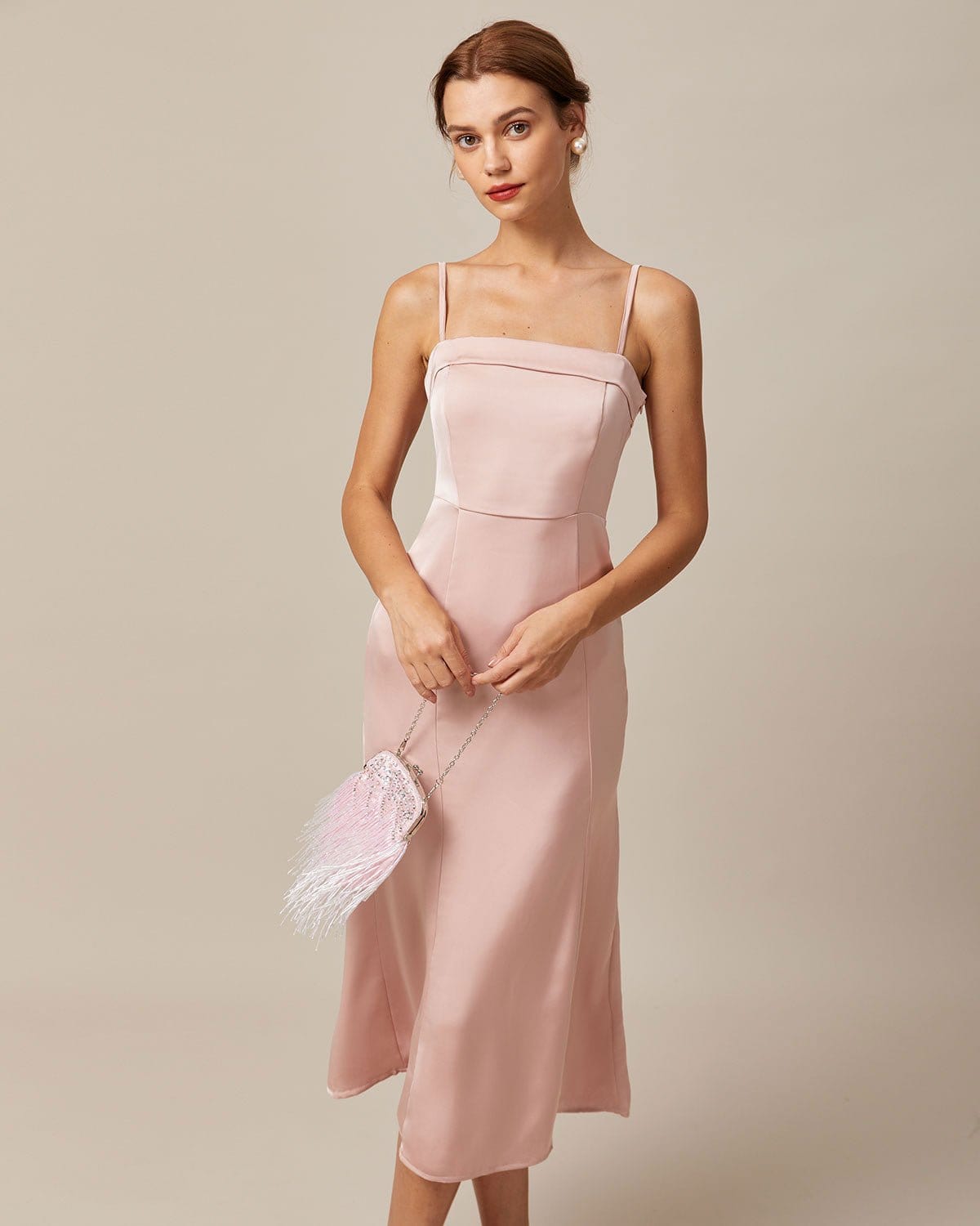 Belltoile Pembe Bodycon Saten Cami Midi Elbise