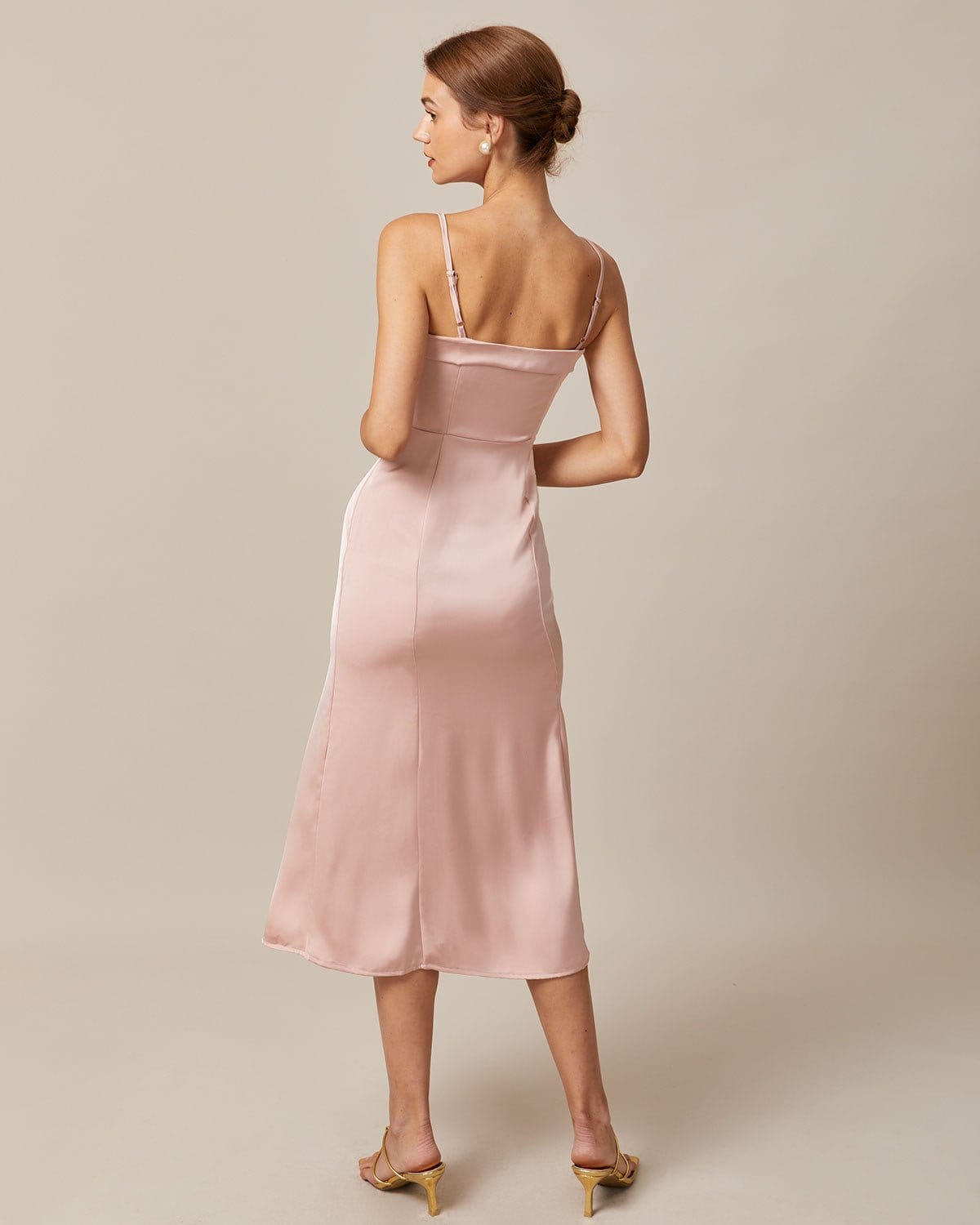 Belltoile Pembe Bodycon Saten Cami Midi Elbise