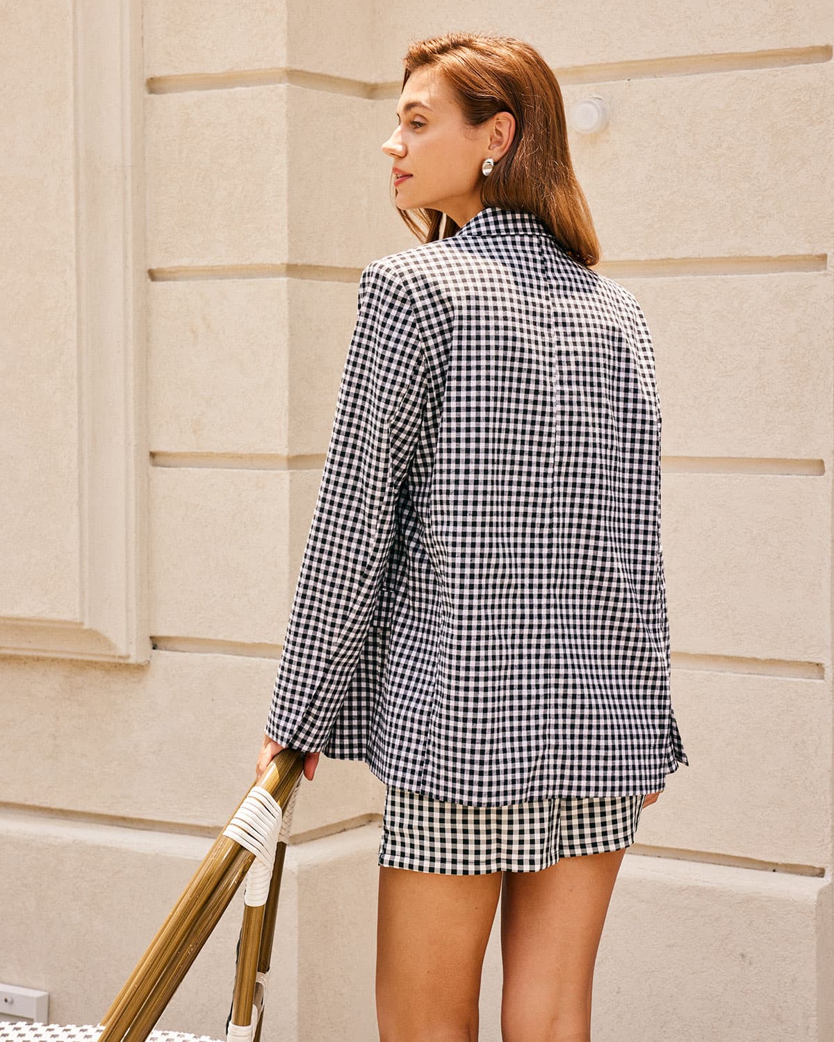 Belltoile™ Siyah Yaka Ekose Tek Sıra Düğmeli Blazer