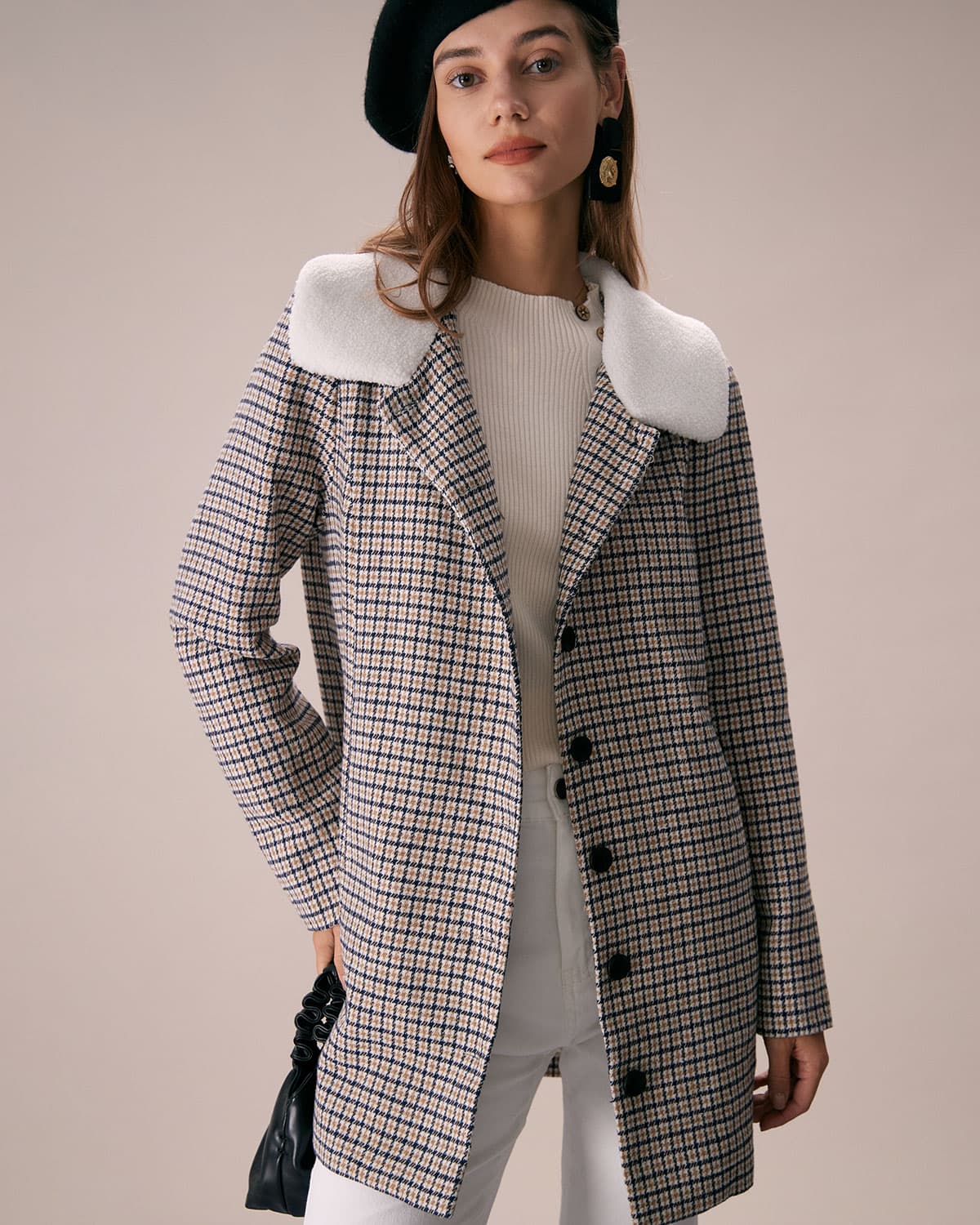 Belltoile™ Haki Yaka Tek Sıra Düğmeli Ekose Blazer
