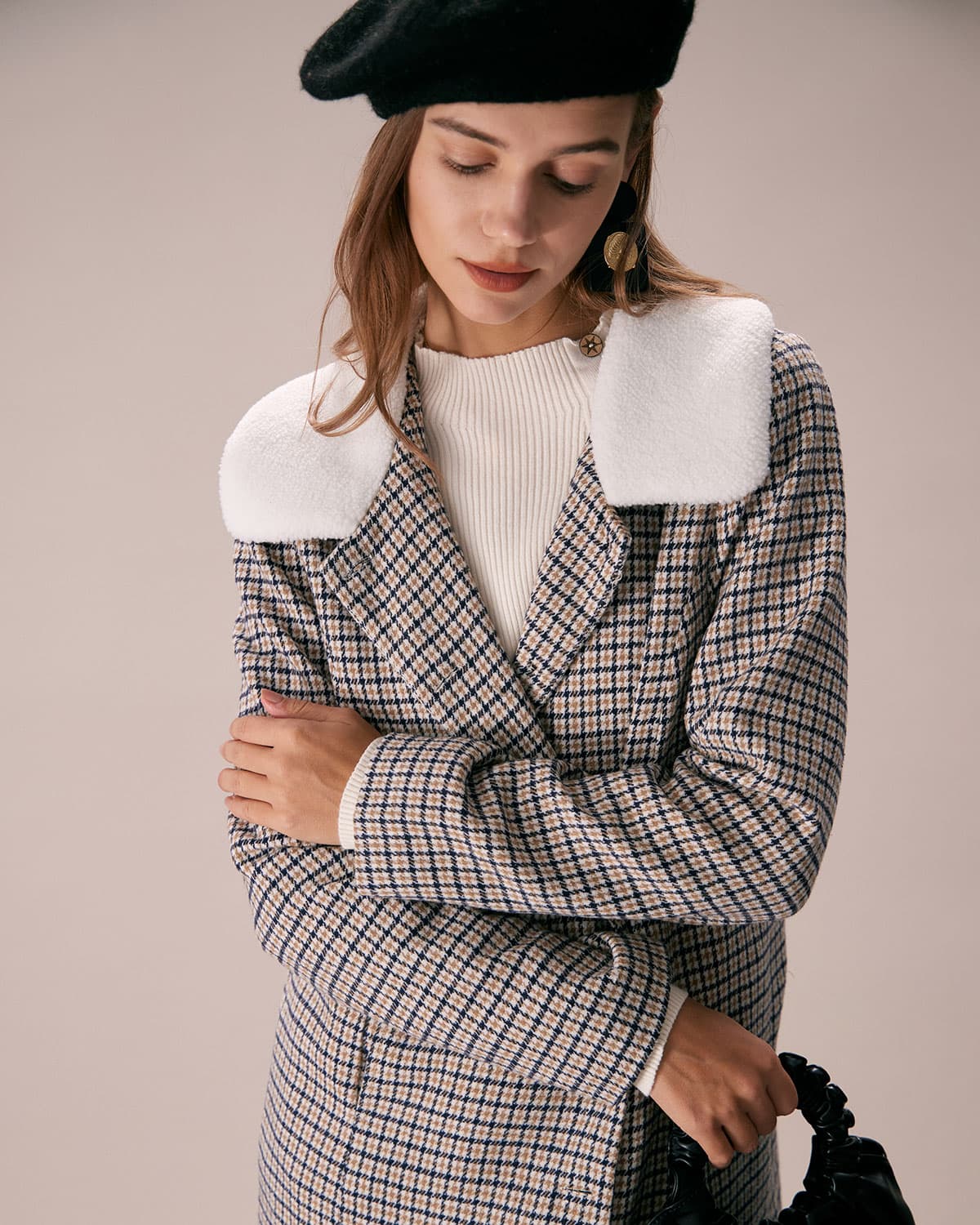 Belltoile™ Haki Yaka Tek Sıra Düğmeli Ekose Blazer