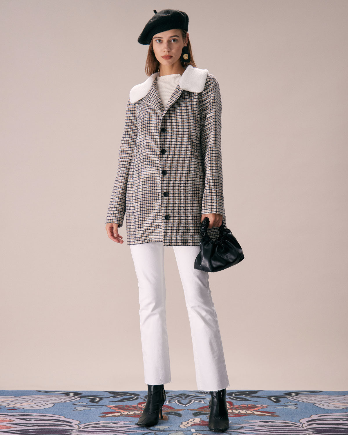 Belltoile™ Haki Yaka Tek Sıra Düğmeli Ekose Blazer