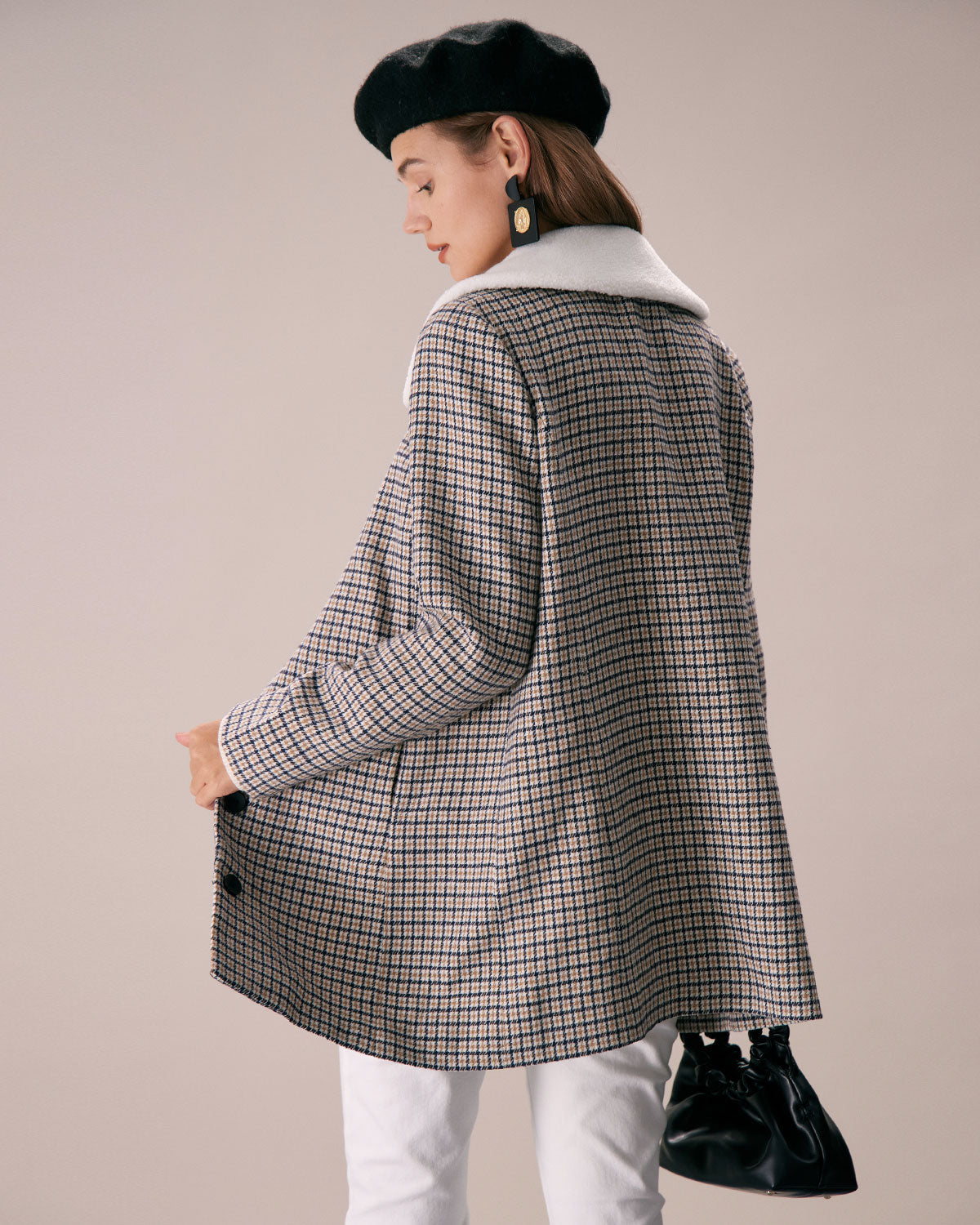 Belltoile™ Haki Yaka Tek Sıra Düğmeli Ekose Blazer