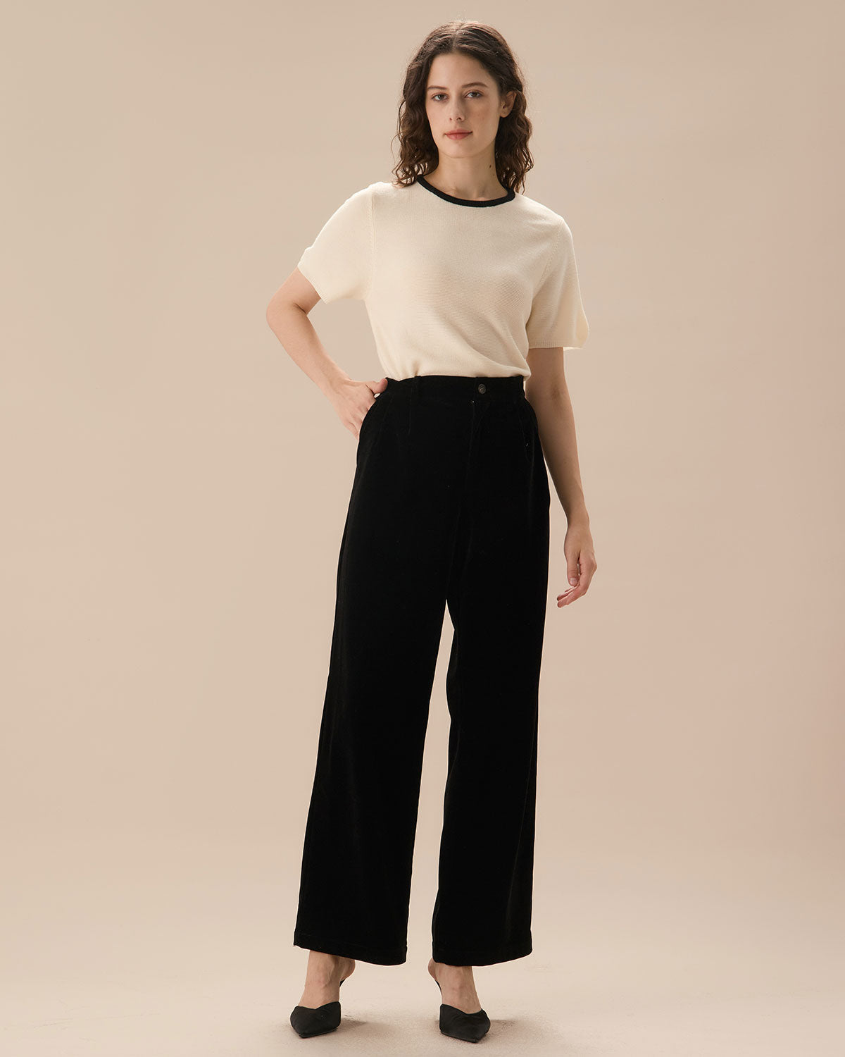 Belltoile™ Siyah Yüksek Bel Piliseli Geniş Paça Pantolon