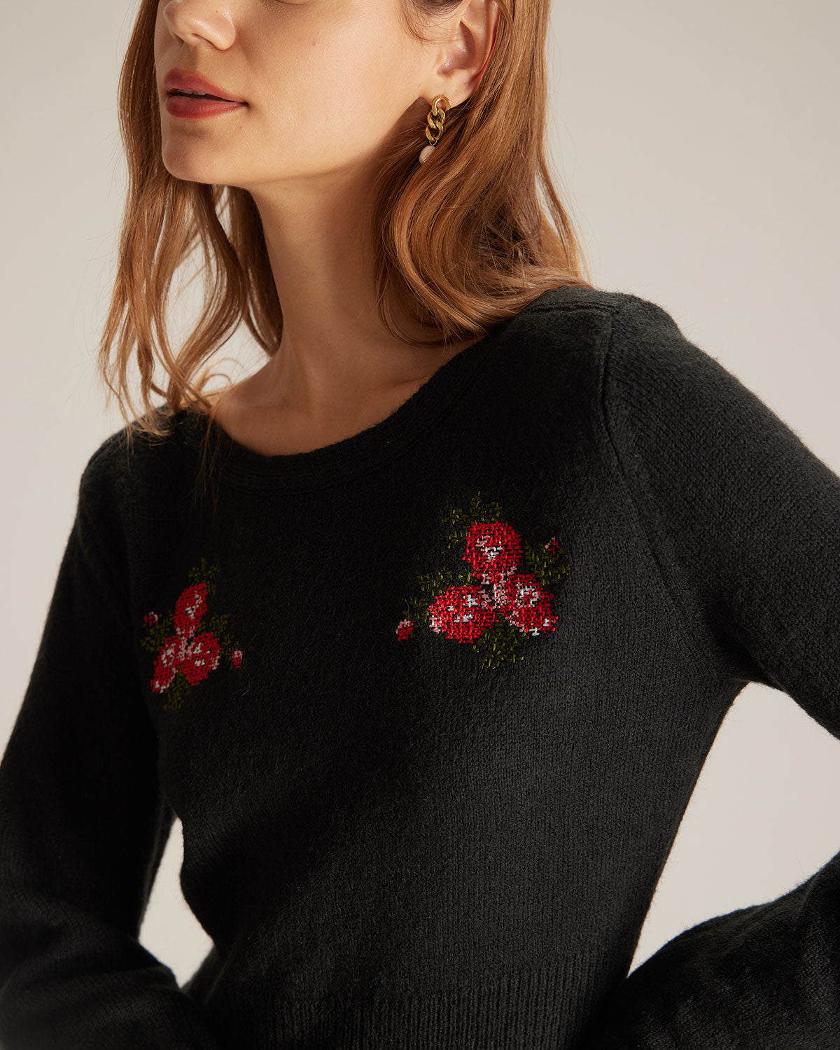Belltoile™ Siyah Yuvarlak Yaka Nakışlı Mini Elbise