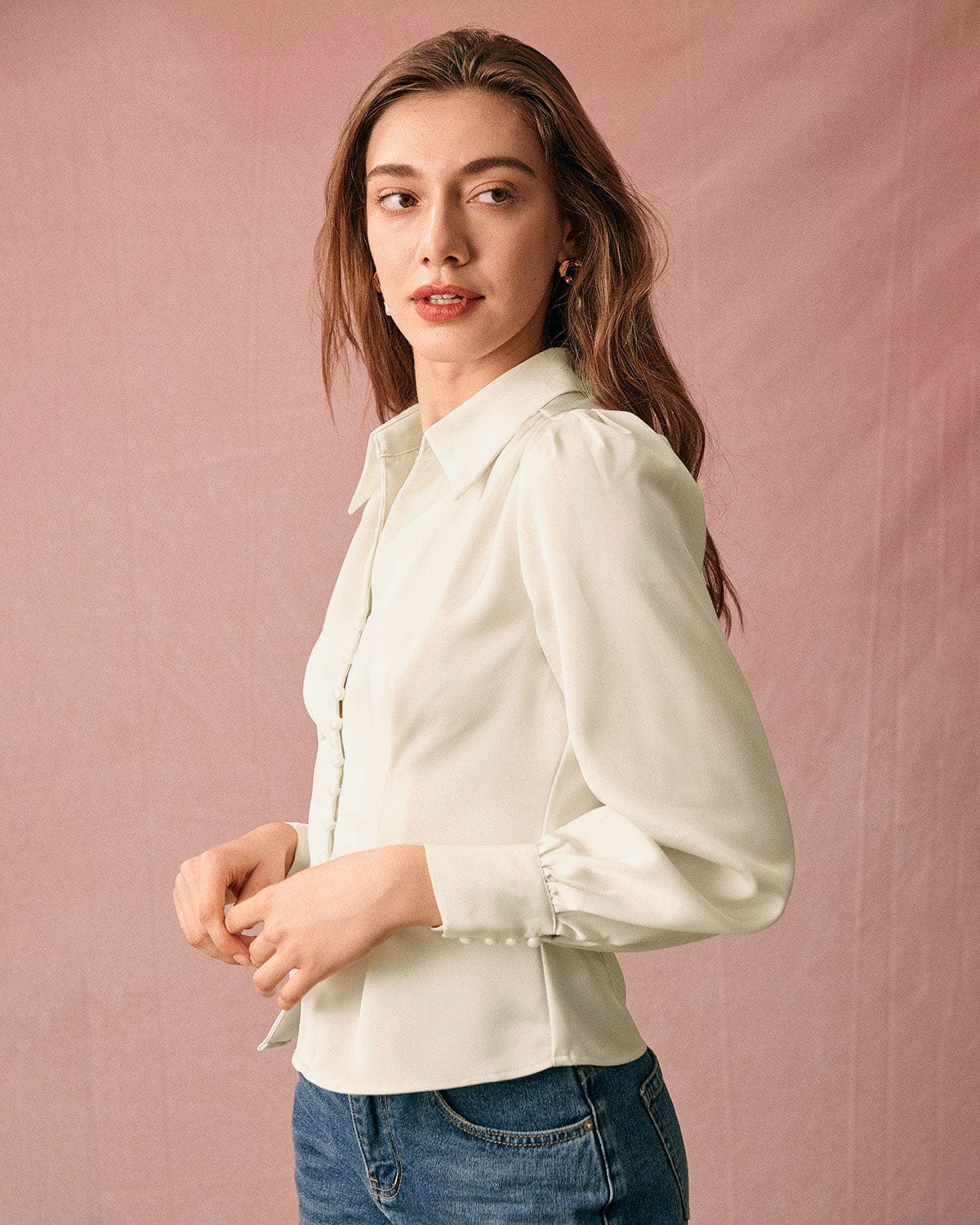 Belltoile Düz Yaka Puf Kol Saten Bluz