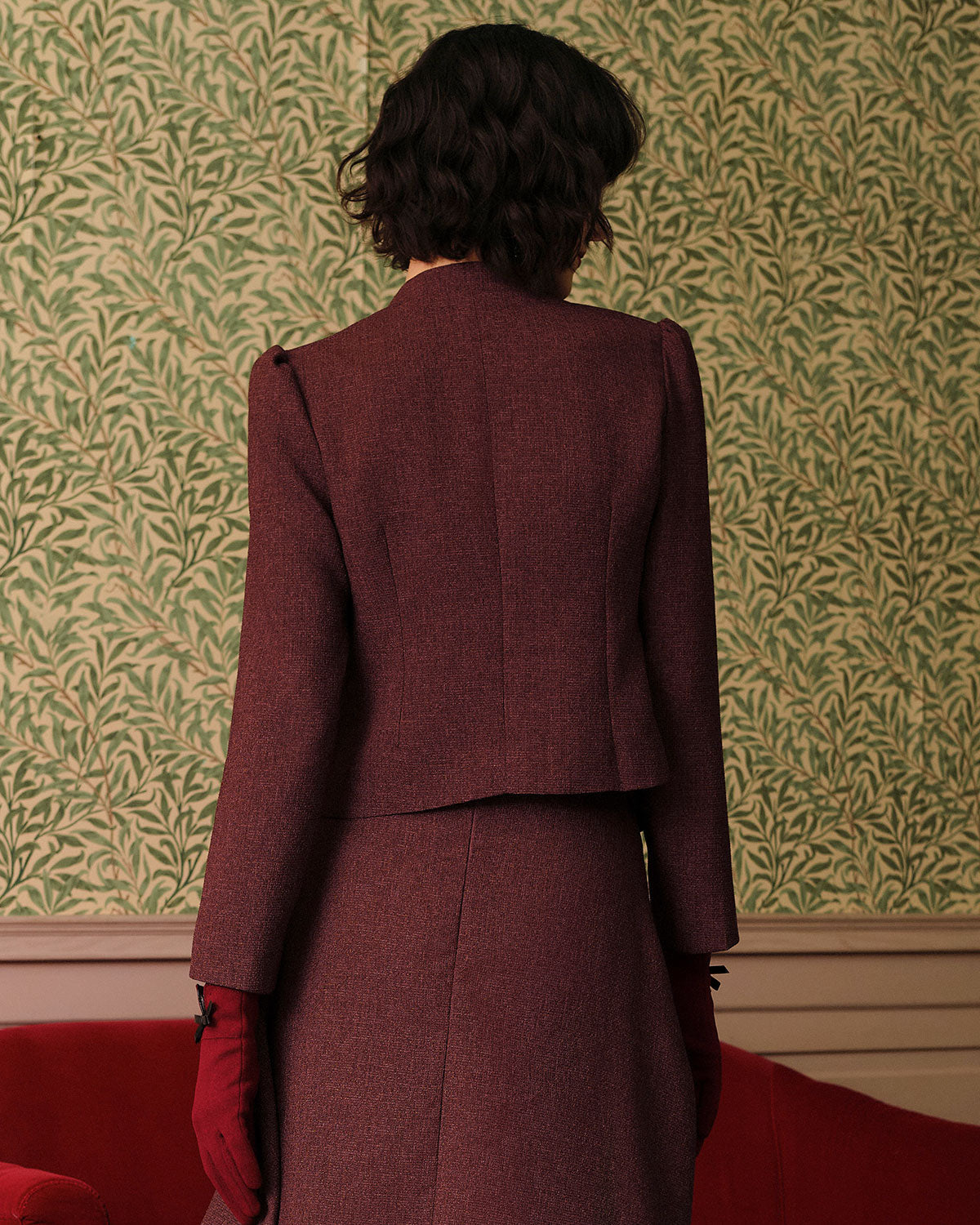 Belltoile™ Bordo Retro Tek Sıra Düğmeli Tüvit Ceket