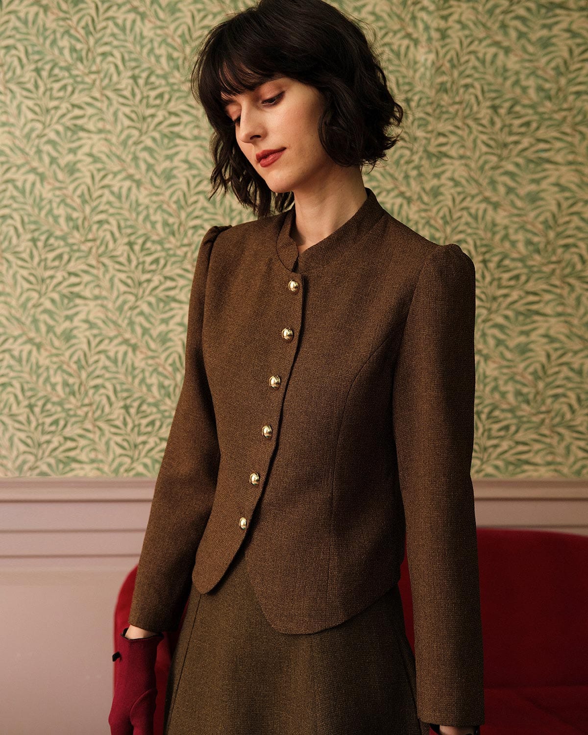 Belltoile™ Solid Retro Tek Sıra Düğmeli Tüvit Ceket