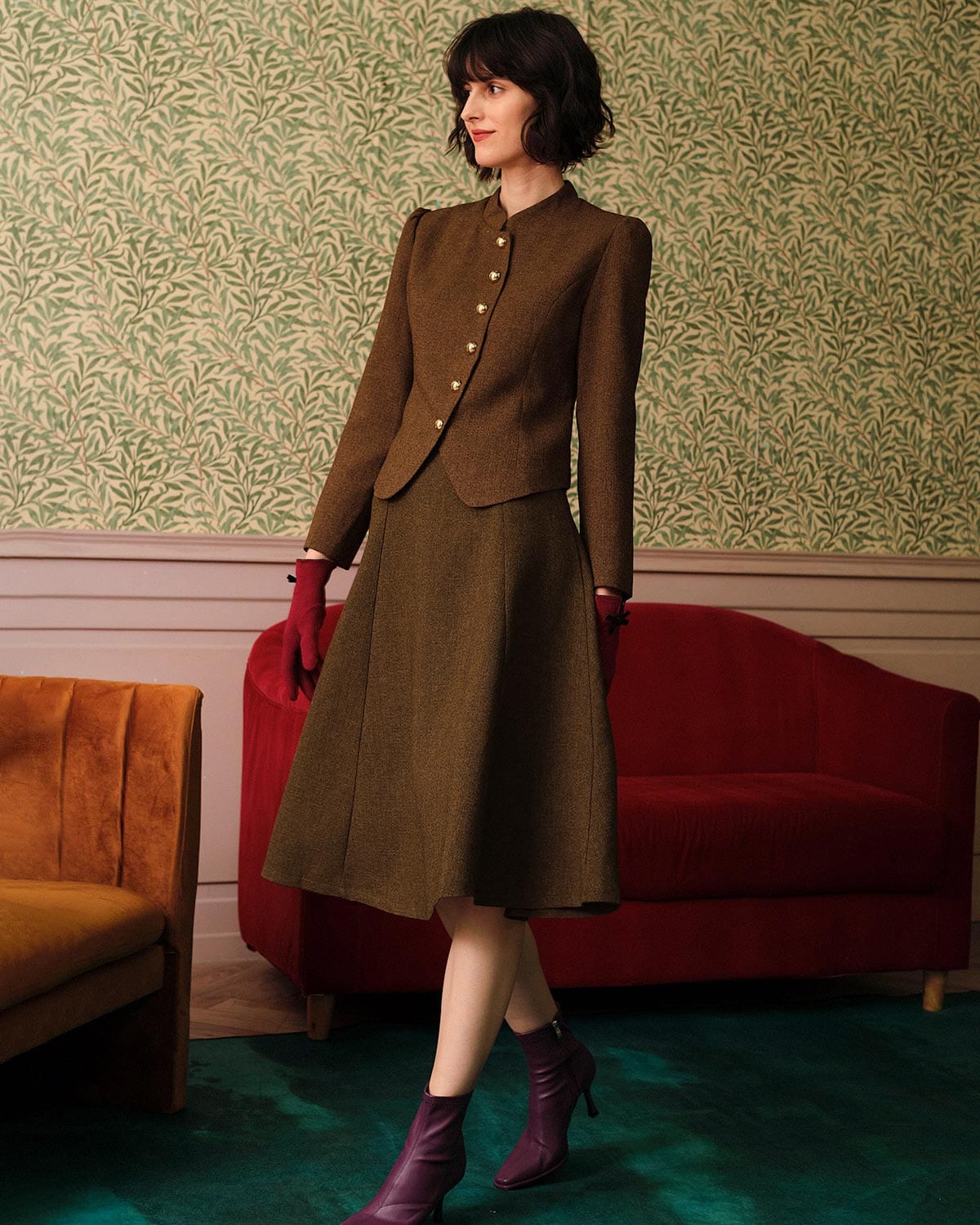 Belltoile™ Solid Retro Tek Sıra Düğmeli Tüvit Ceket