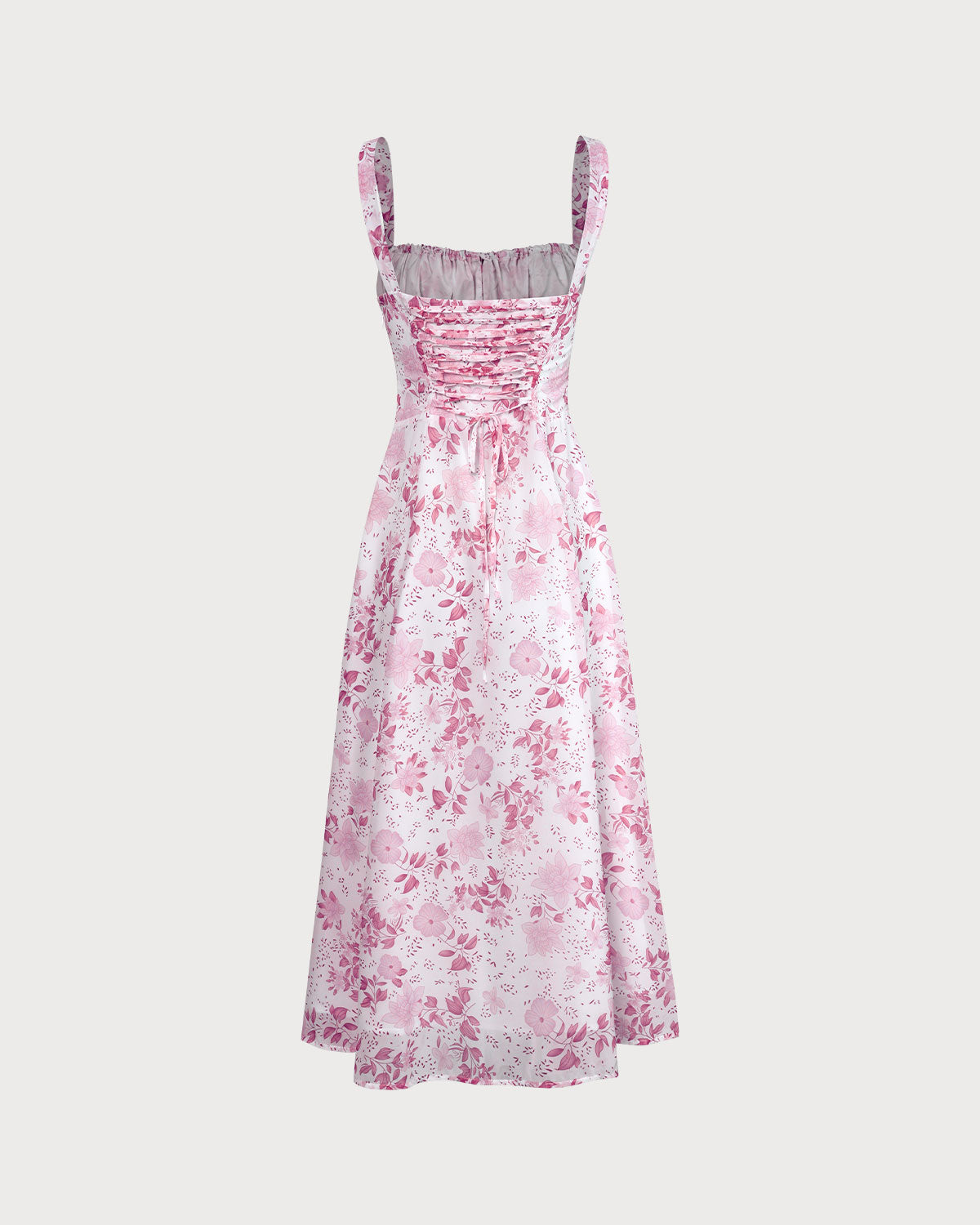Belltoile™ Pembe Kare Yaka Çiçek Dantelli Midi Elbise