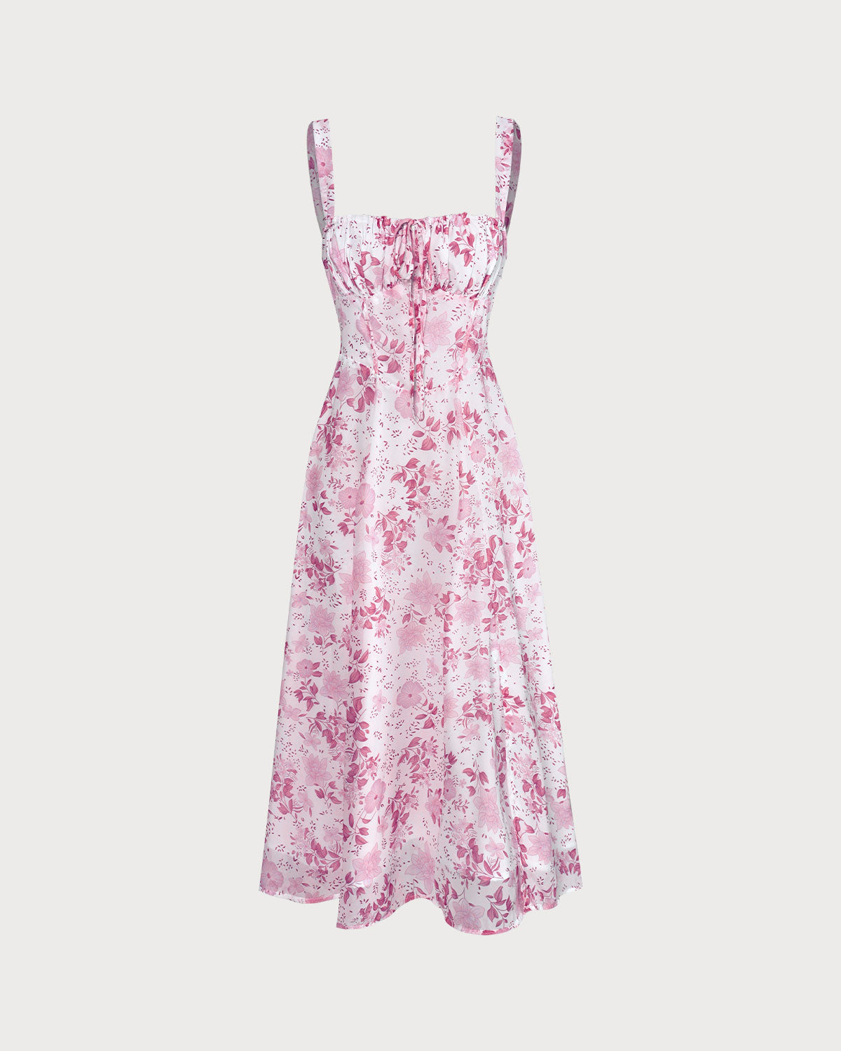 Belltoile™ Pembe Kare Yaka Çiçek Dantelli Midi Elbise