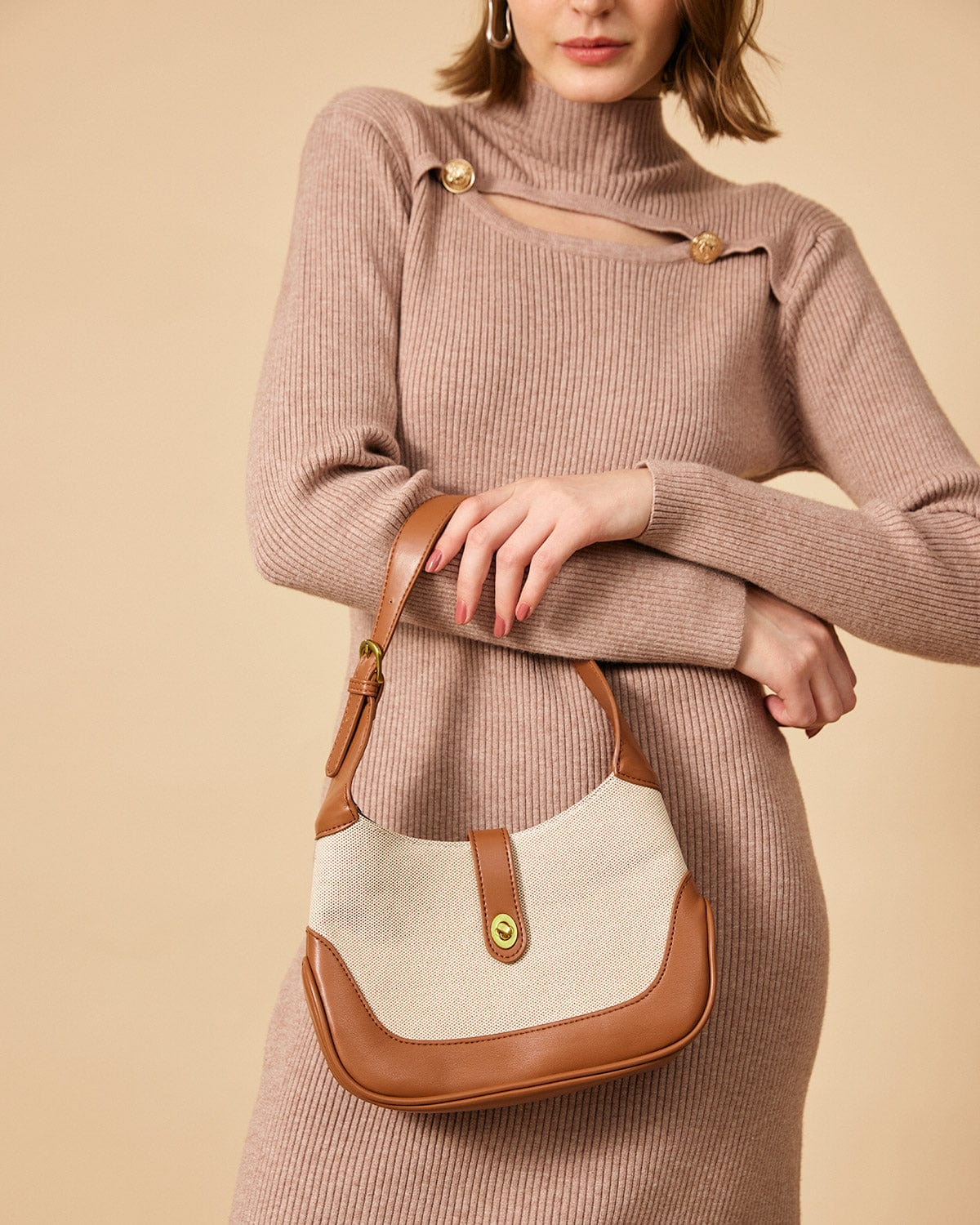 Belltoile™ Renk Bloklu Çevirmeli Kilitli Hobo Çanta