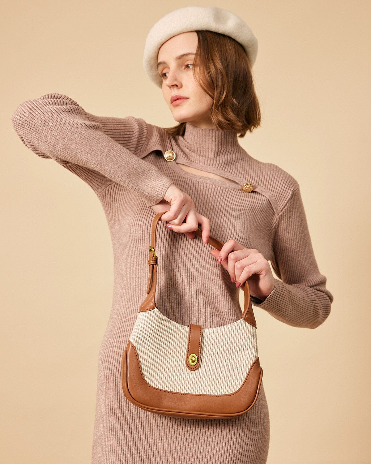 Belltoile™ Renk Bloklu Çevirmeli Kilitli Hobo Çanta