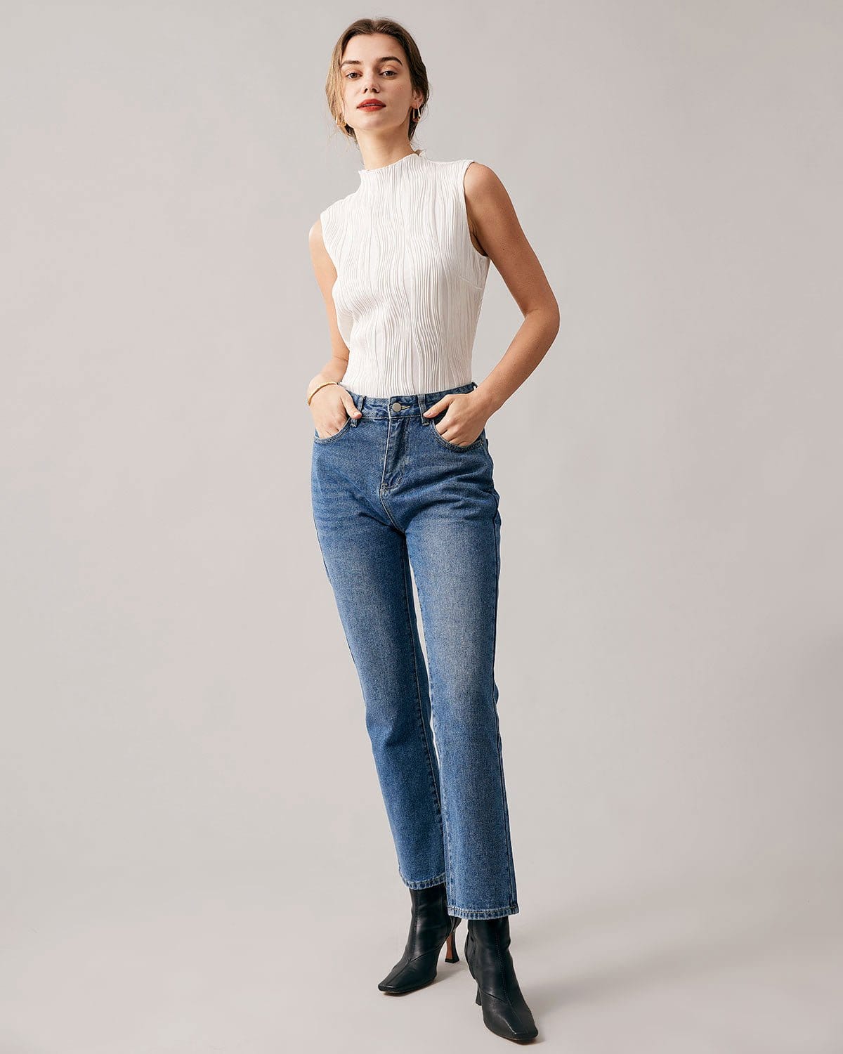 Belltoile™ Düz Balıkçı Yaka Su Dalgalı Dokulu Atlet