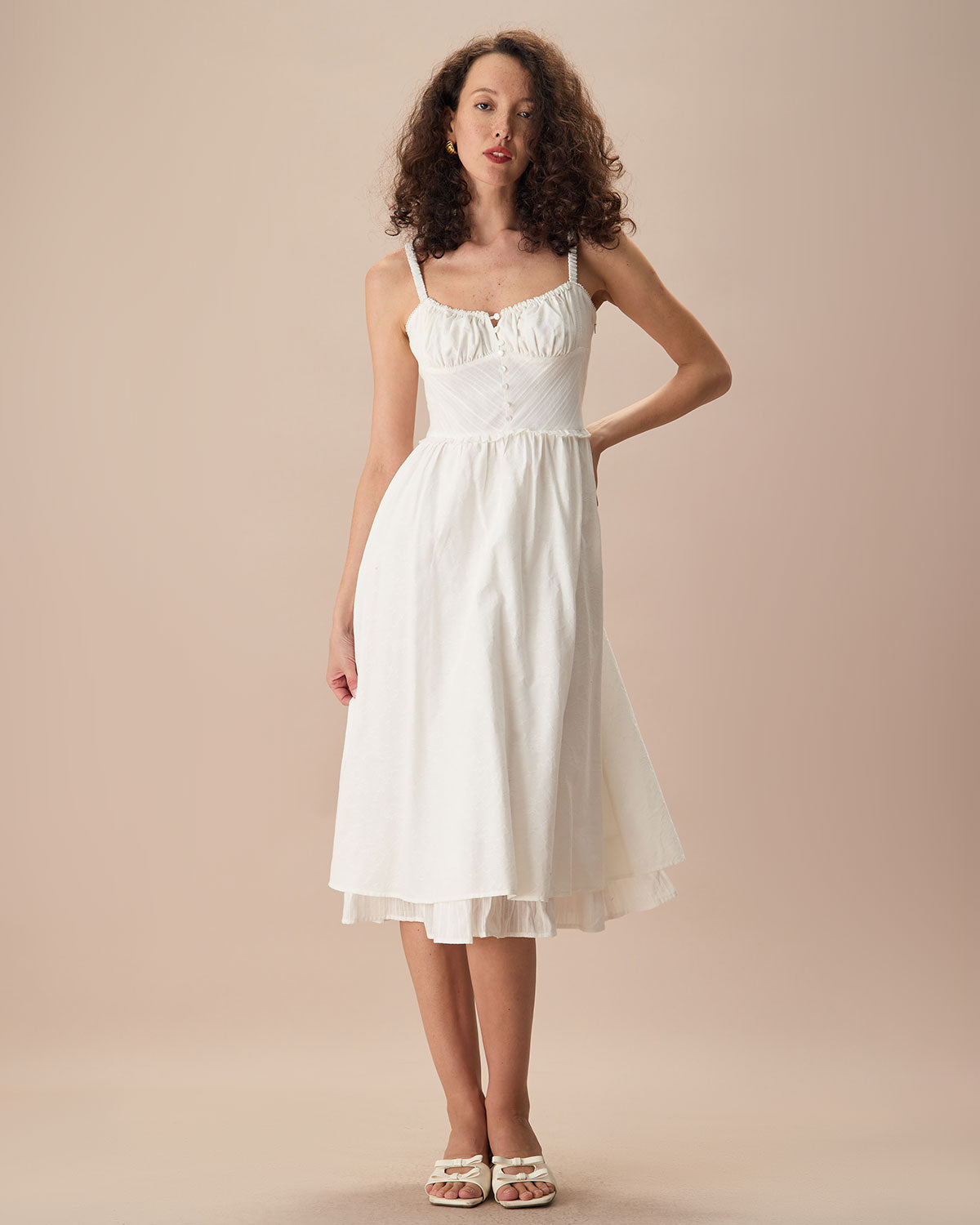 Belltoile™ Beyaz Dantelli Slip Pamuk Midi Elbise