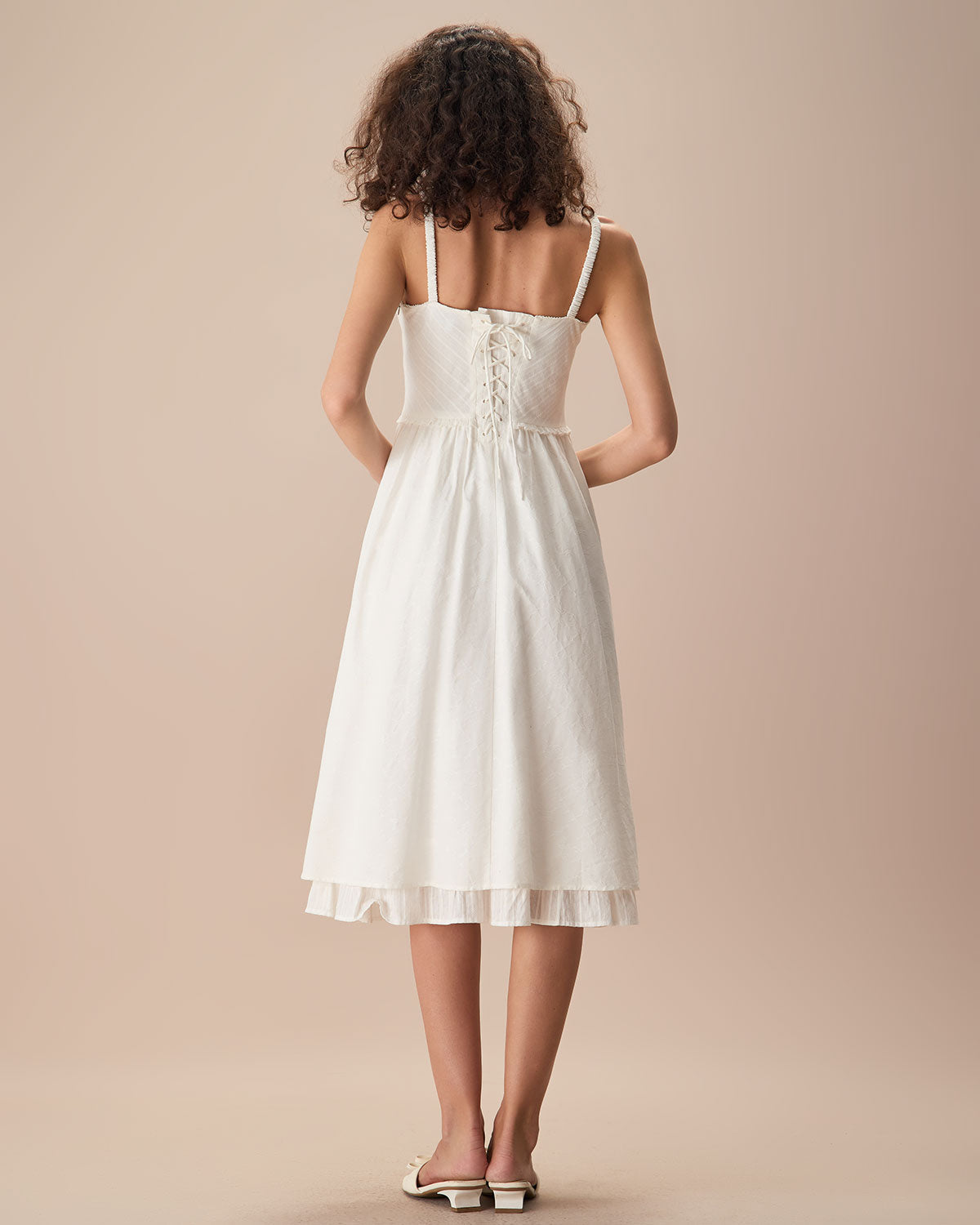 Belltoile™ Beyaz Dantelli Slip Pamuk Midi Elbise