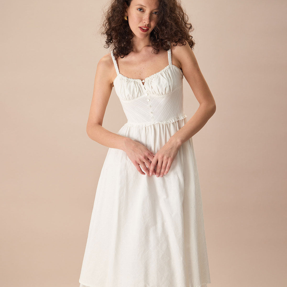 Belltoile™ Beyaz Dantelli Slip Pamuk Midi Elbise
