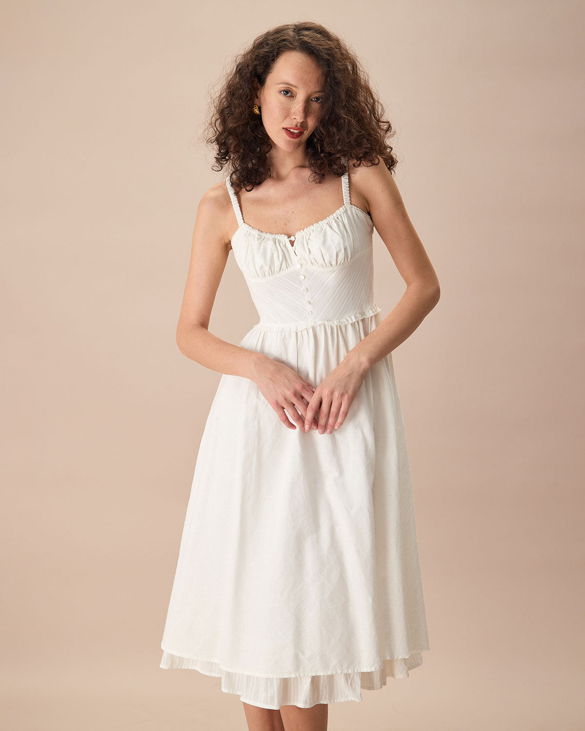Belltoile™ Beyaz Dantelli Slip Pamuk Midi Elbise