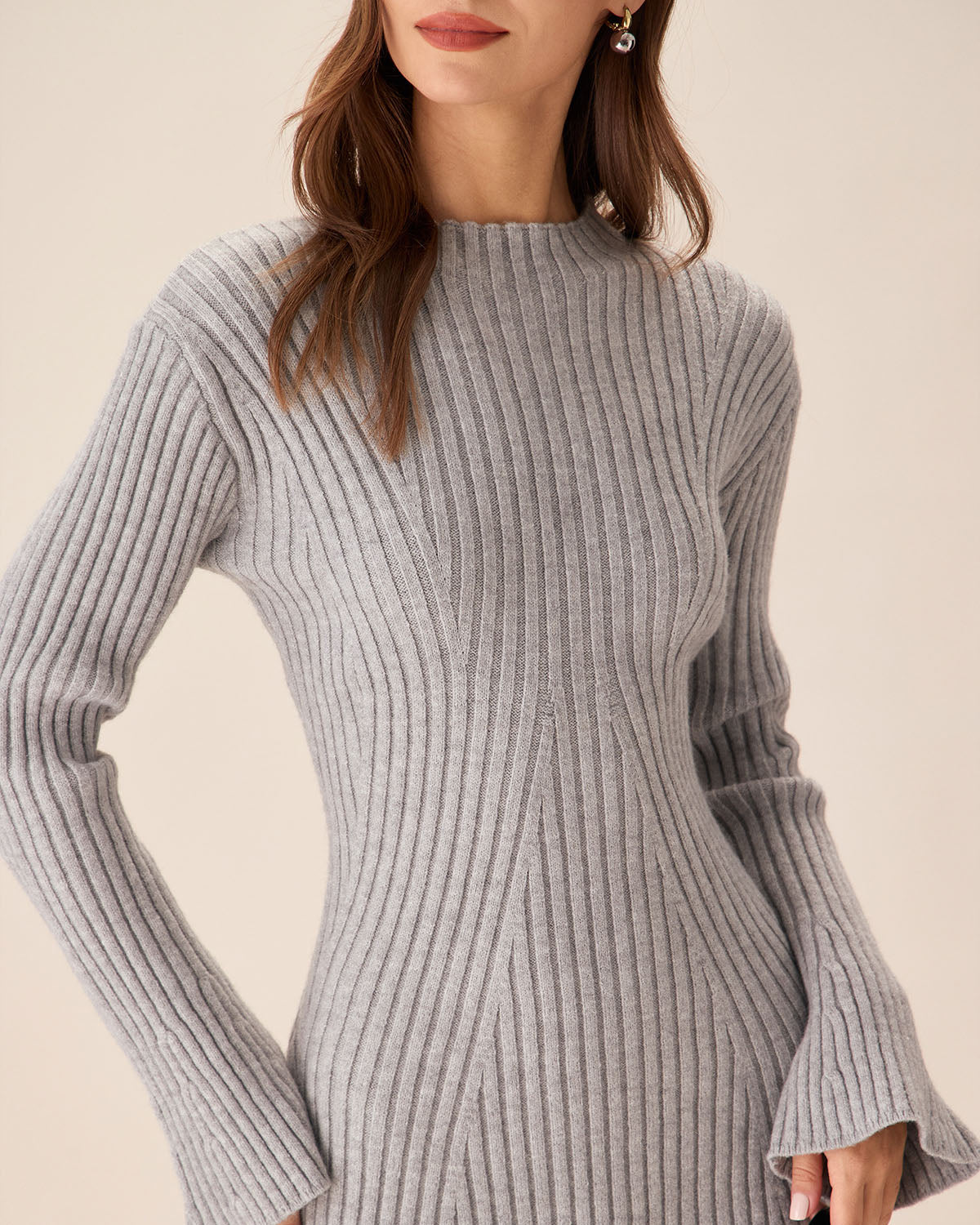 Belltoile™ Mira Gri Bisiklet Yaka Çan Kollu Triko Elbise