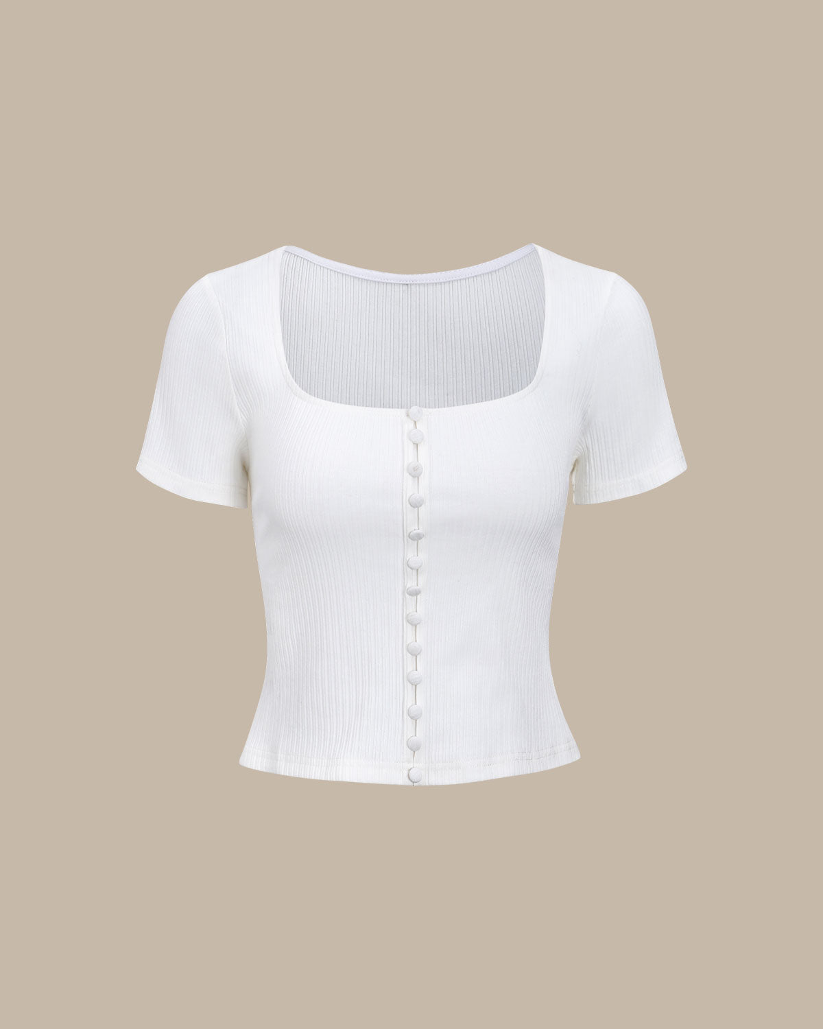 Belltoile™ Beyaz Kare Yaka Fitilli Triko Tişört