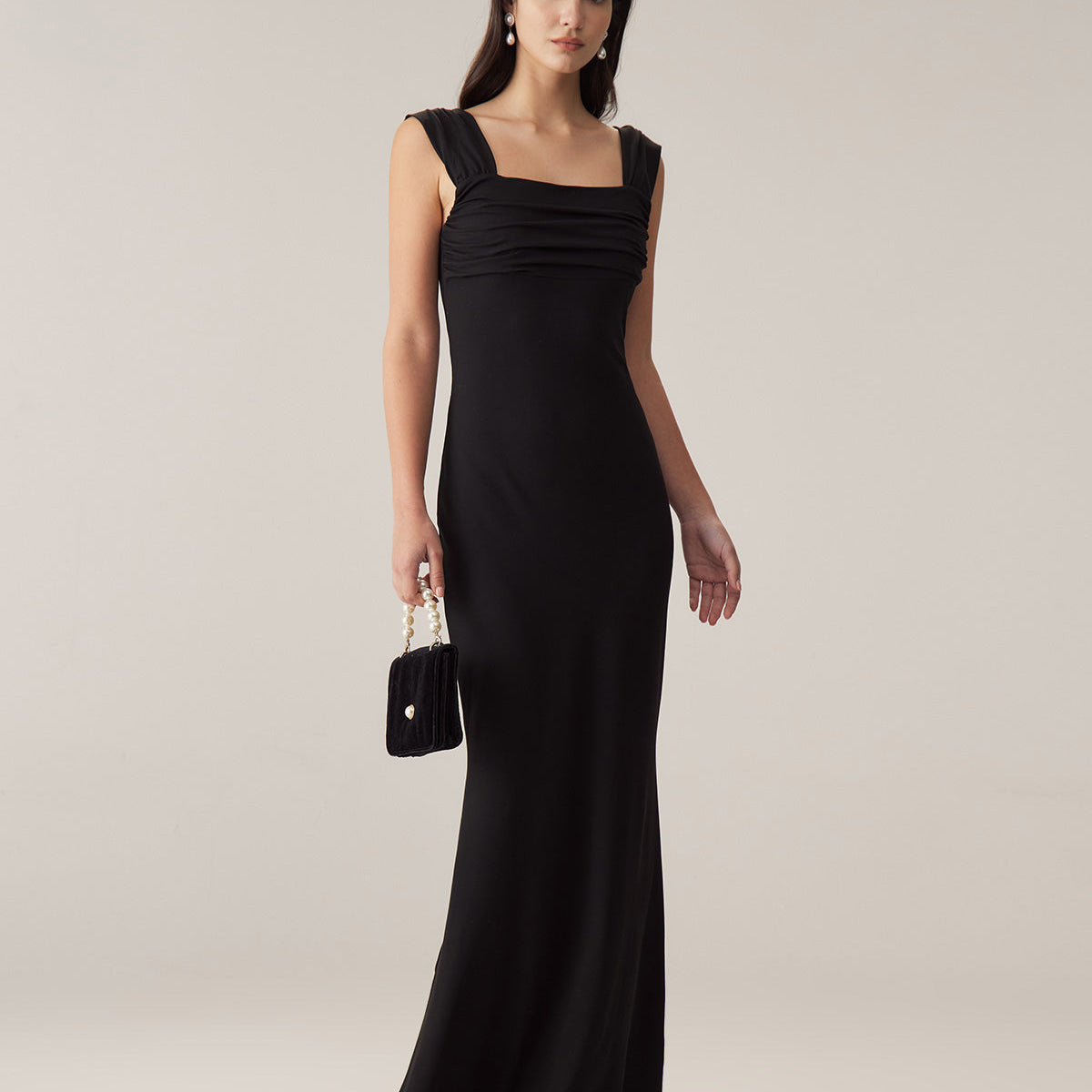 Belltoile Siyah Dantelli Trompet Slip Maxi Elbise