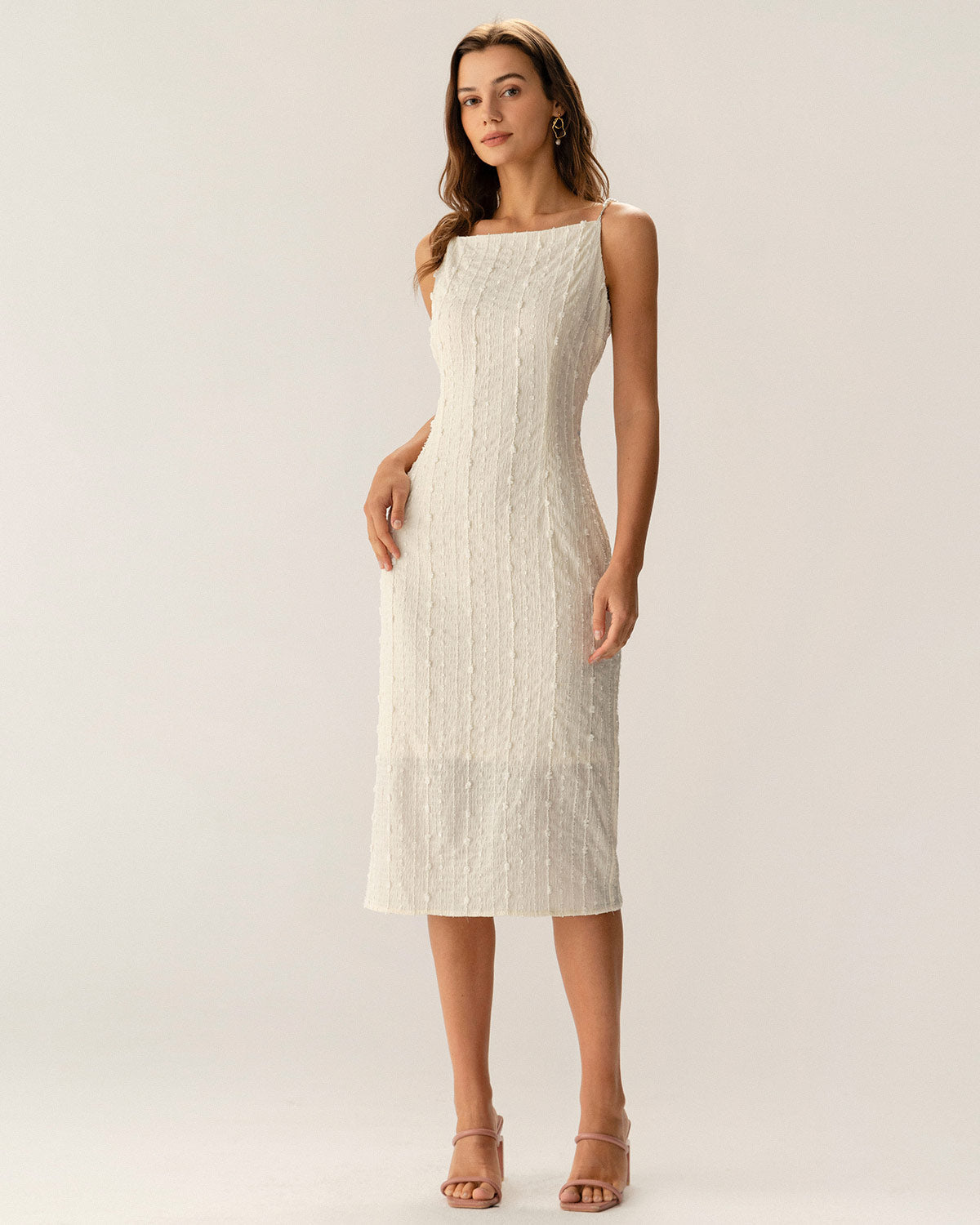 Belltoile Bej Dokulu Boncuklu Slip Midi Elbise