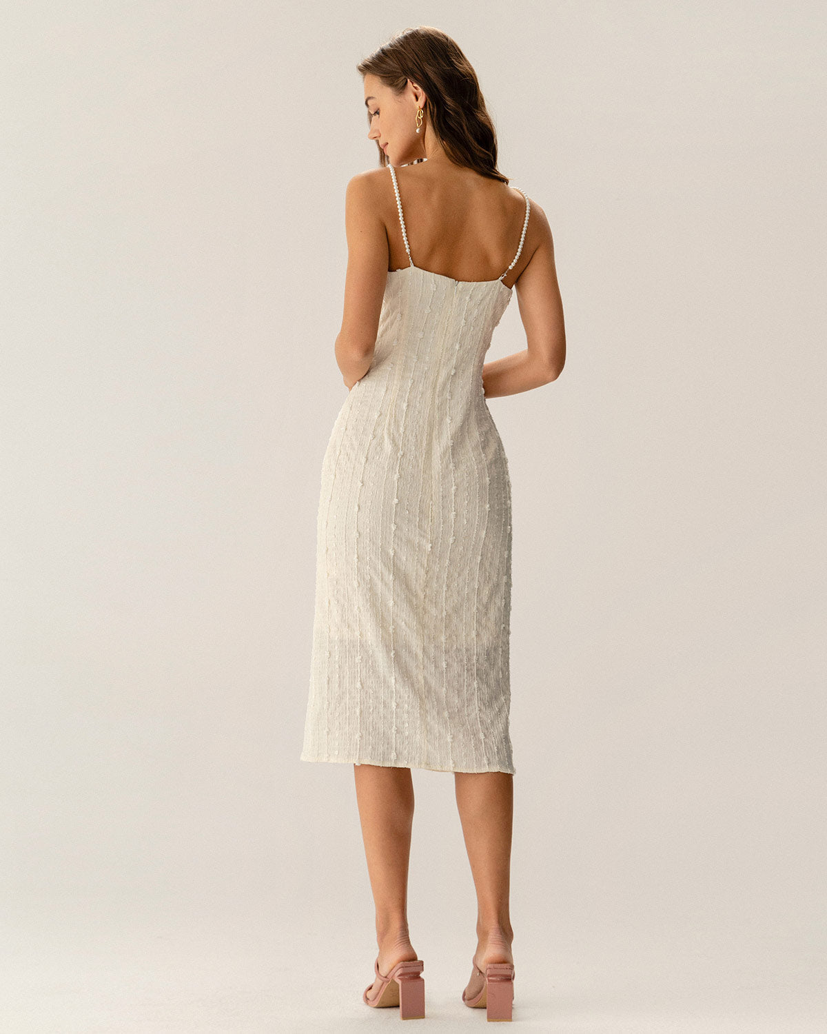 Belltoile Bej Dokulu Boncuklu Slip Midi Elbise
