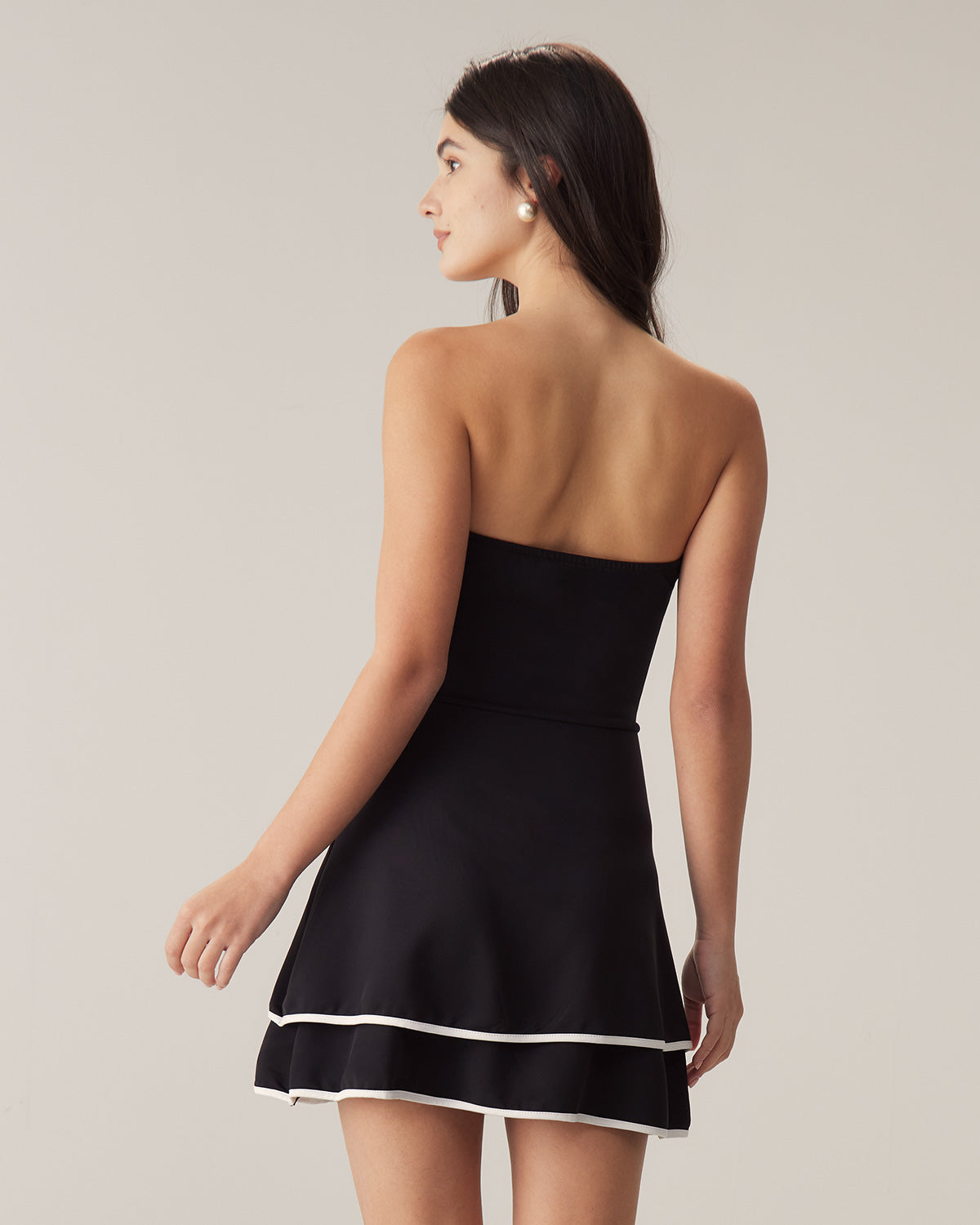 Belltoile™ Siyah Kontrast Straplez Mini Elbise