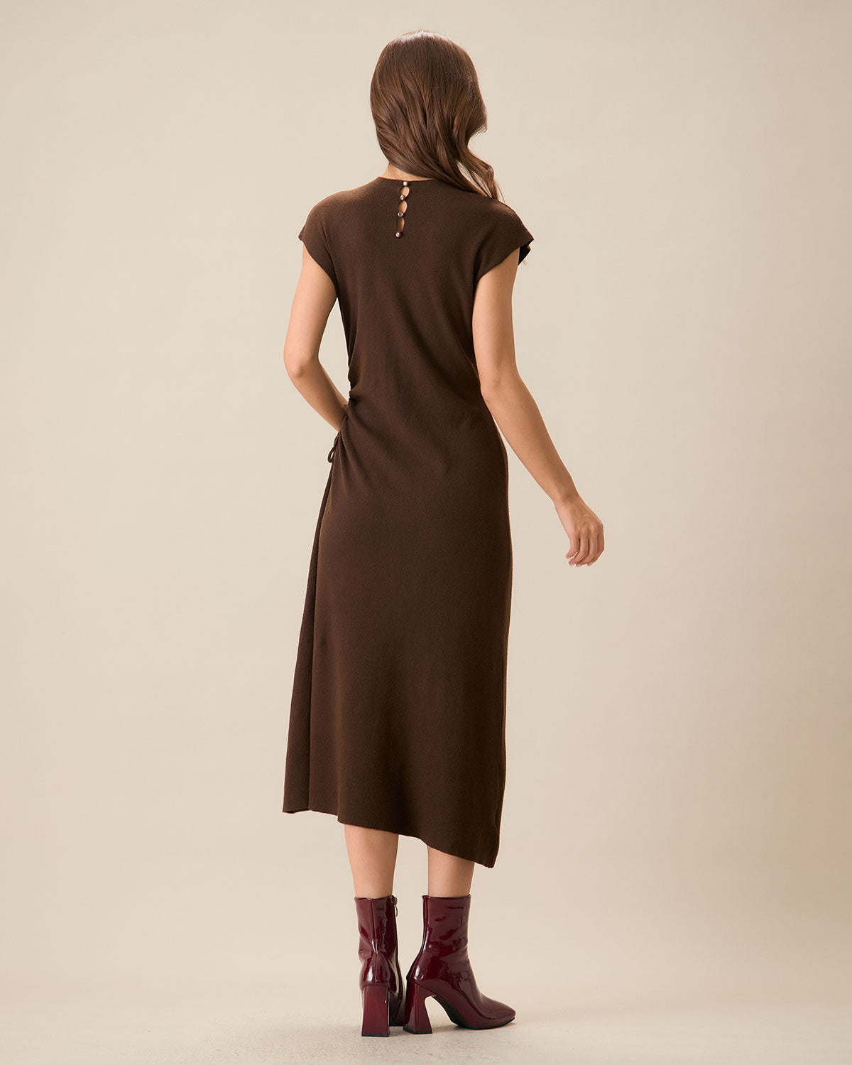 Belltoile™ Kadın Kahve Bodycon Çift Taraflı Triko Elbise