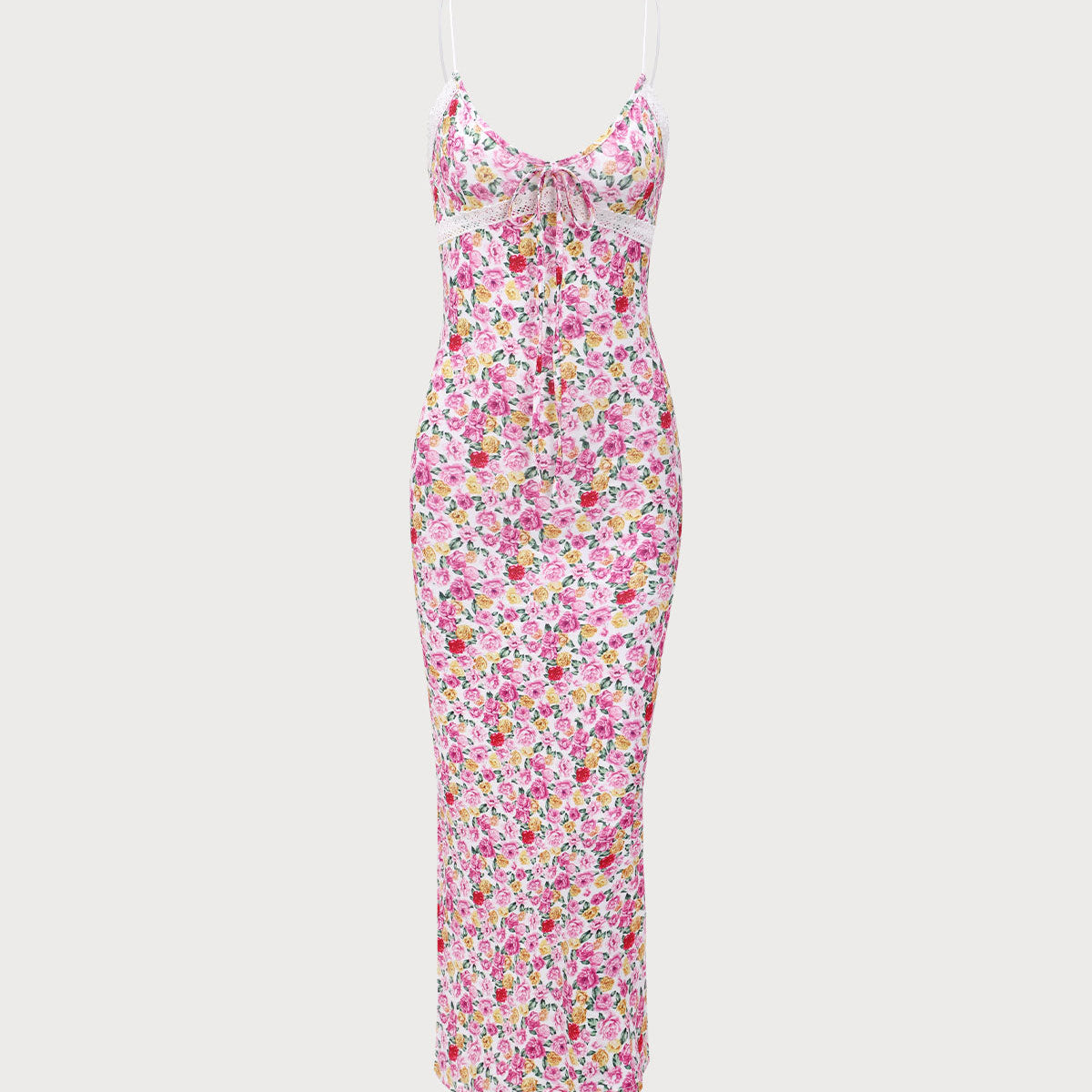 Belltoile™ Pembe Çiçekli Bodycon Slip Maxi Elbise