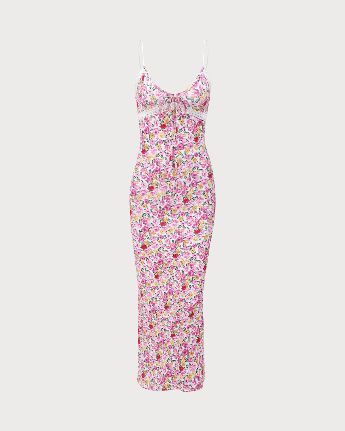 Belltoile™ Pembe Çiçekli Bodycon Slip Maxi Elbise