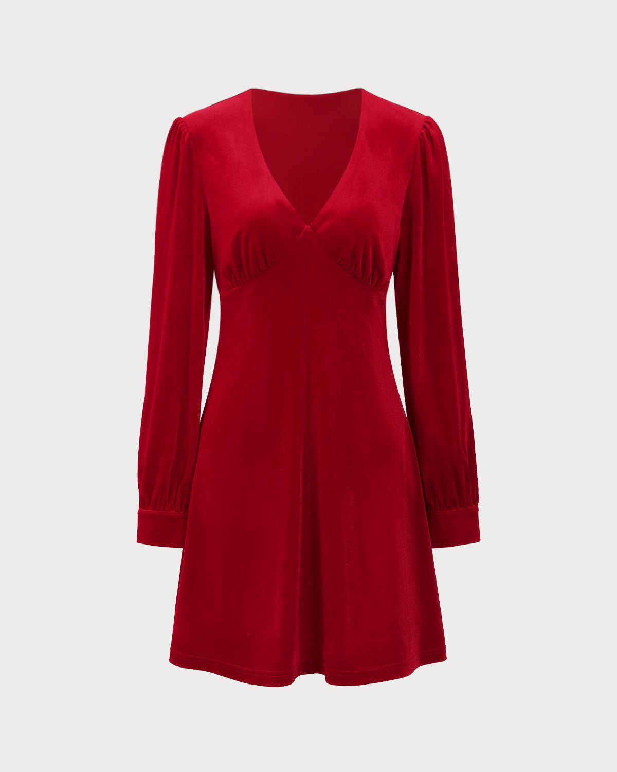 Belltoile™ Kırmızı Kadife Kolları Kabarık A Kesim Mini Elbise