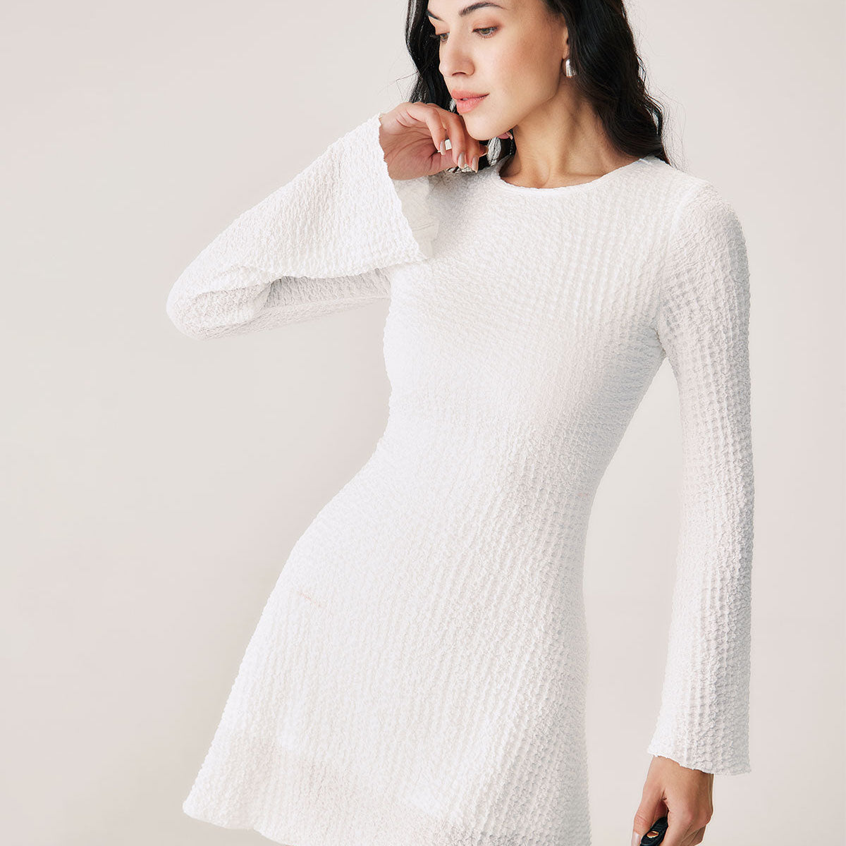 Belltoile™ Beyaz Dantelli Zil Kol Mini Elbise