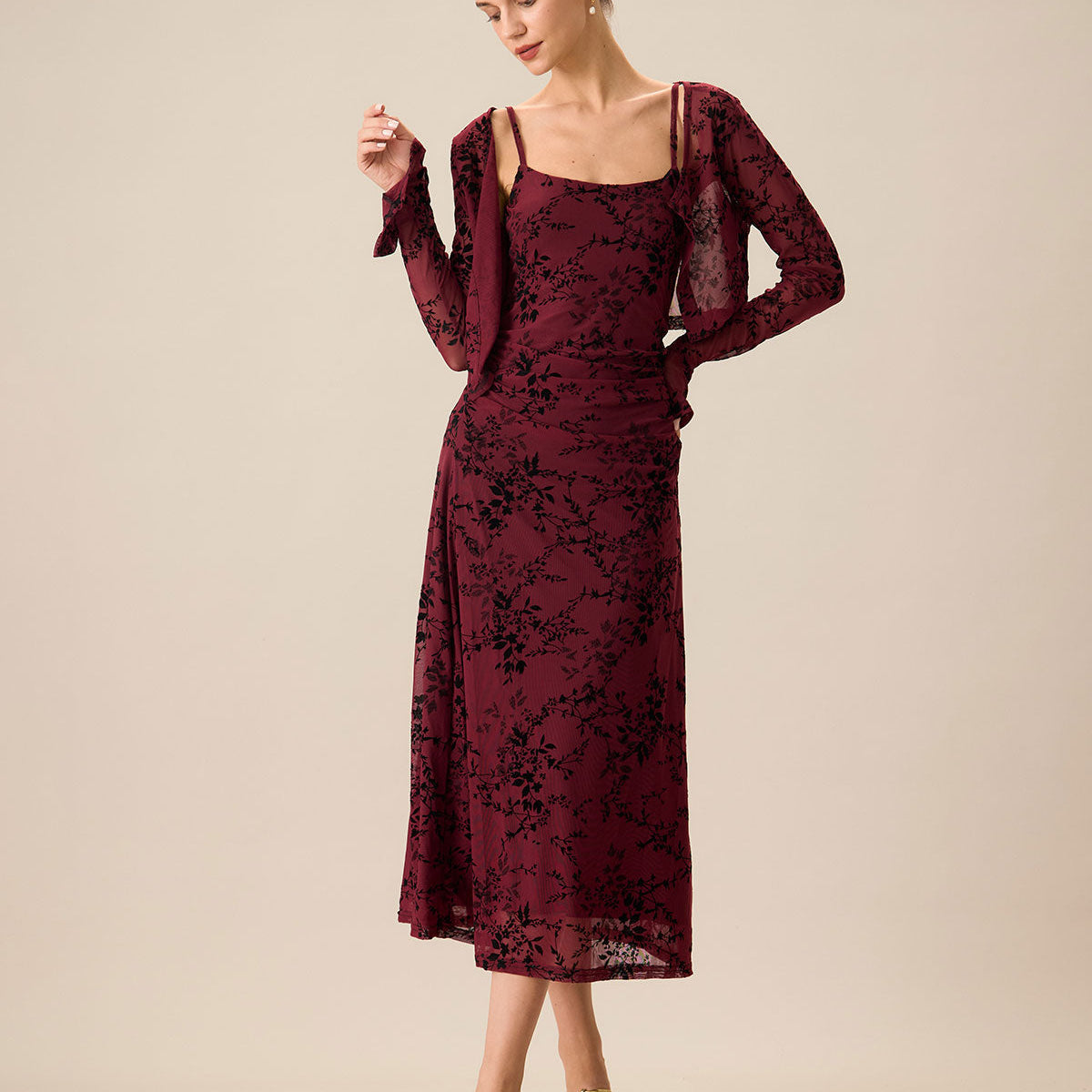Belltoile Kırmızı Çiçekli Bodycon Slip Midi Elbise