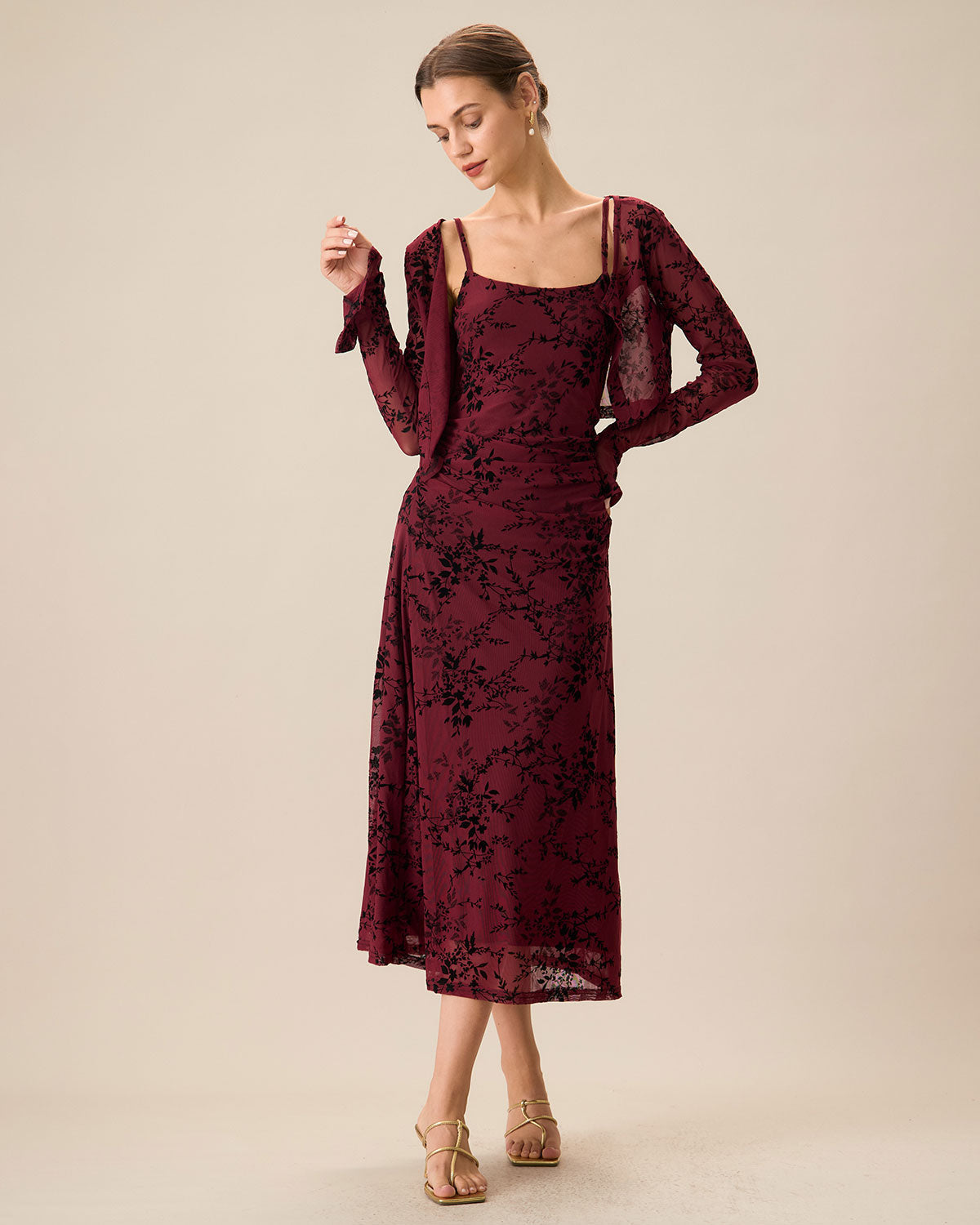 Belltoile Kırmızı Çiçekli Bodycon Slip Midi Elbise