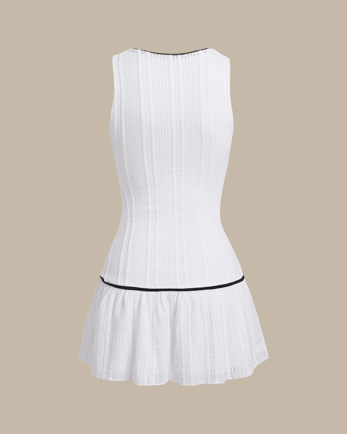 Belltoile™ Beyaz Kontrast U Yaka Kolsuz Mini Elbise