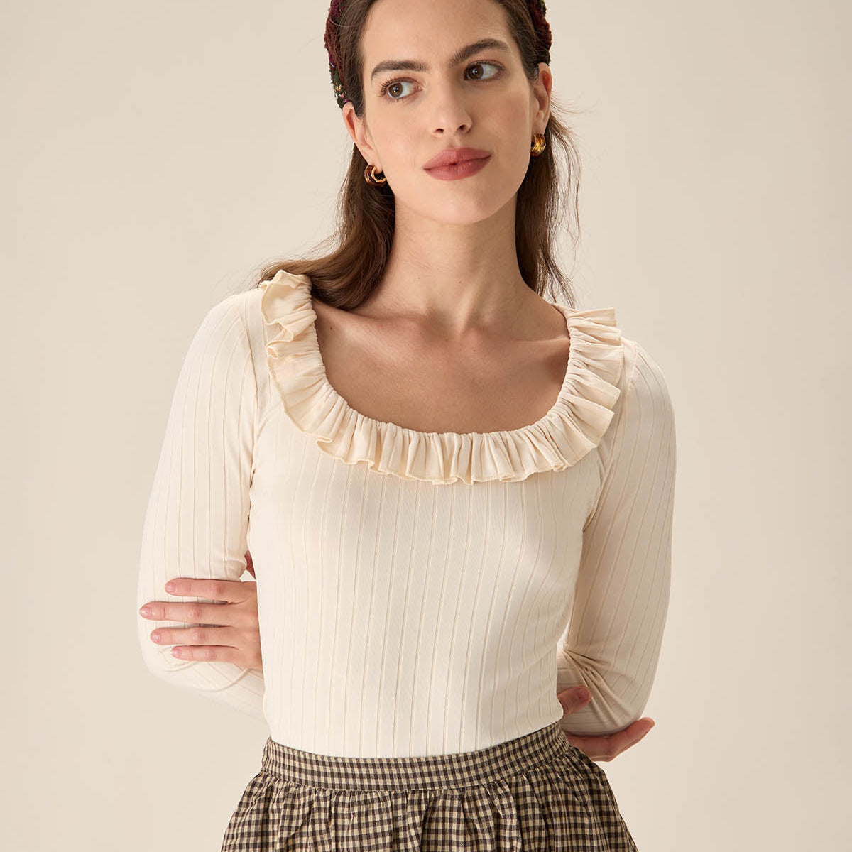 Belltoile™ Bej Fırfırlı Slim Tişört