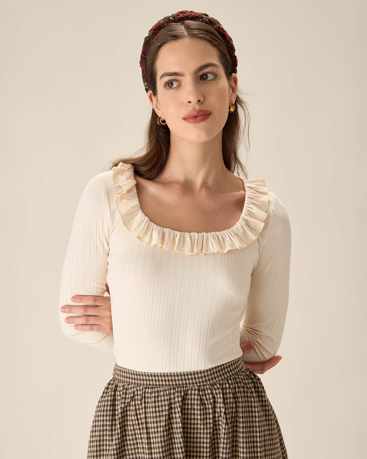 Belltoile™ Bej Fırfırlı Slim Tişört