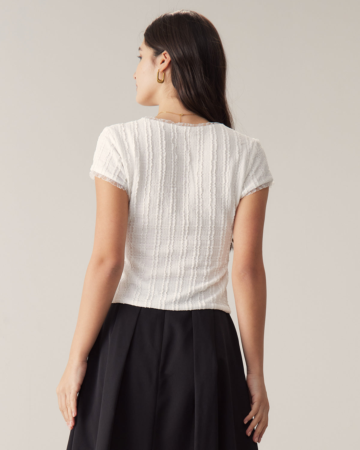 Belltoile™ Beyaz Kare Yaka Örgü Slim Tişört