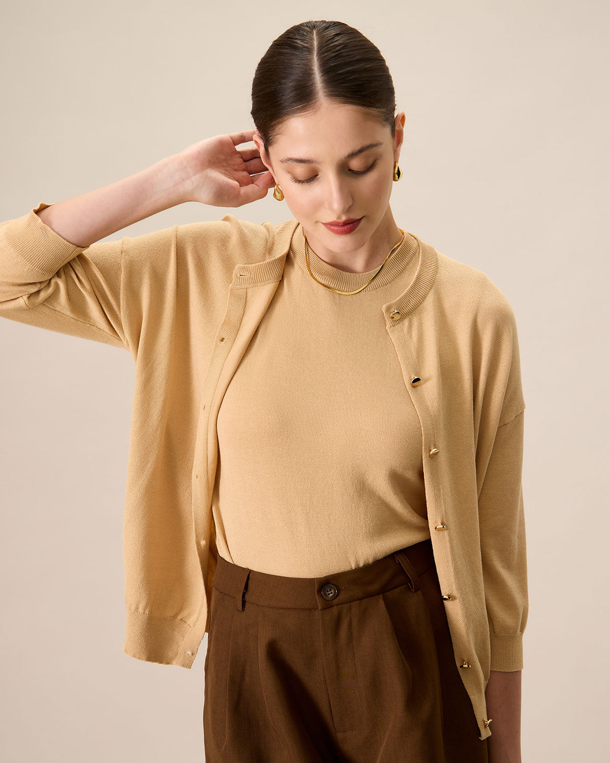 Belltoile™ Kadın Haki Bisiklet Yaka Fitilli Tencel Hırka