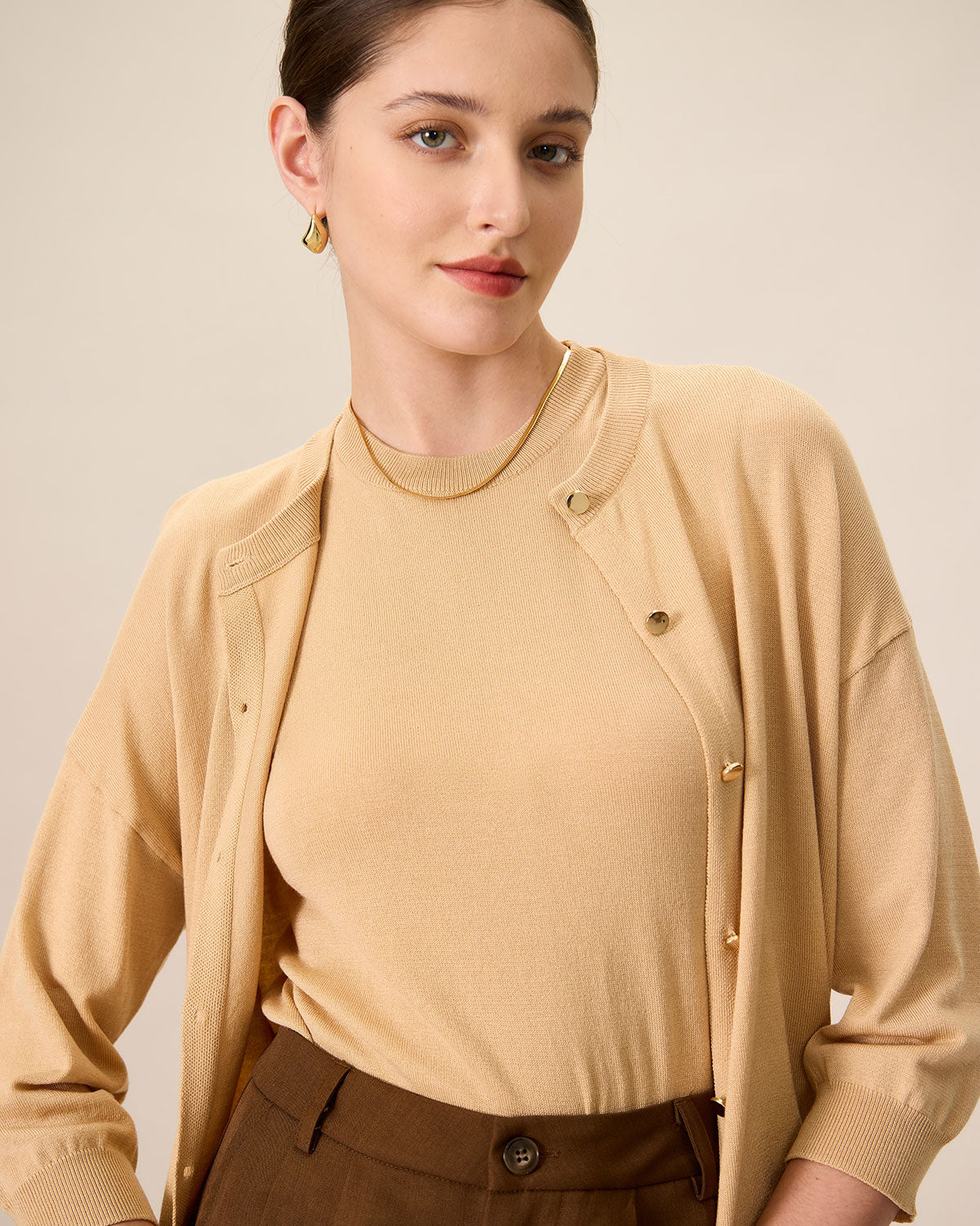 Belltoile™ Kadın Haki Bisiklet Yaka Fitilli Tencel Hırka