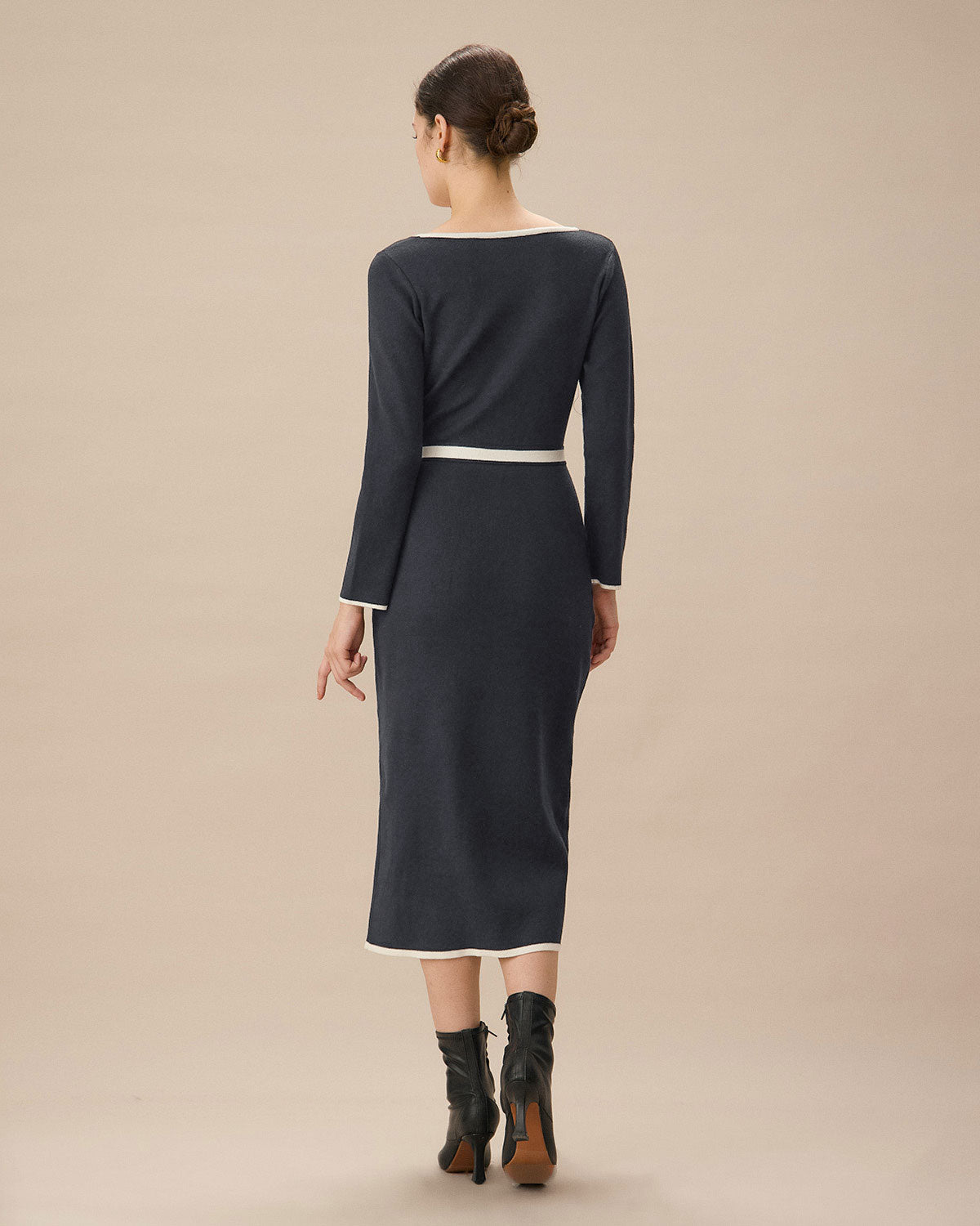 Belltoile™ Gri Kontrast Kravatlı Bodycon Kazak Elbise