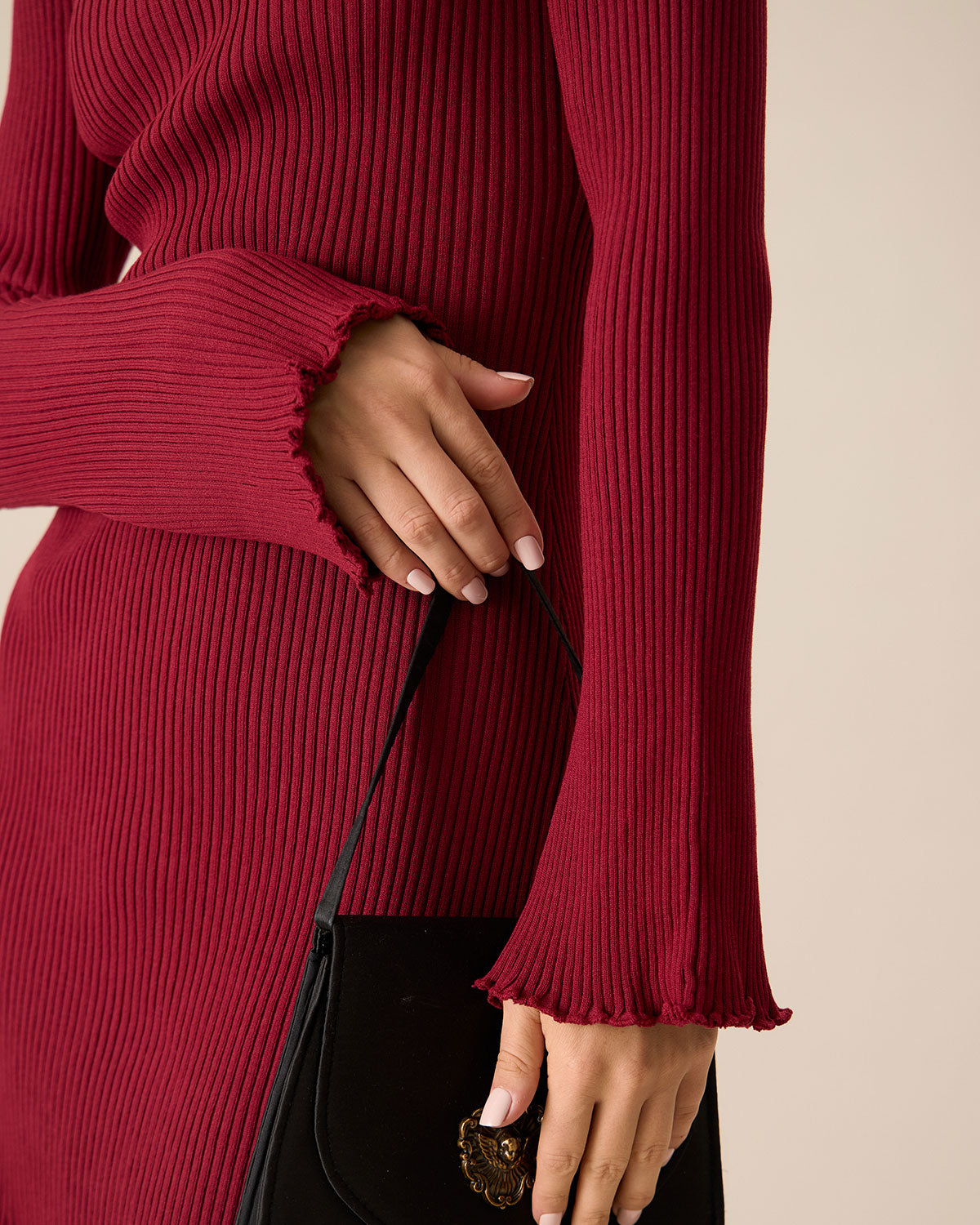 Belltoile™ Kadın Kırmızı Zil Kol Bodycon Kazak Elbise