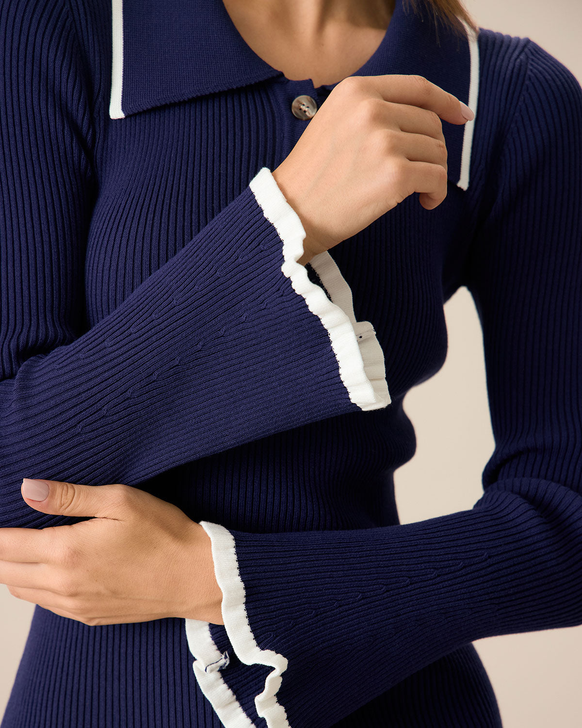 Belltoile™ Kadın Lacivert Kontrastlı Bodycon Kazak Elbise