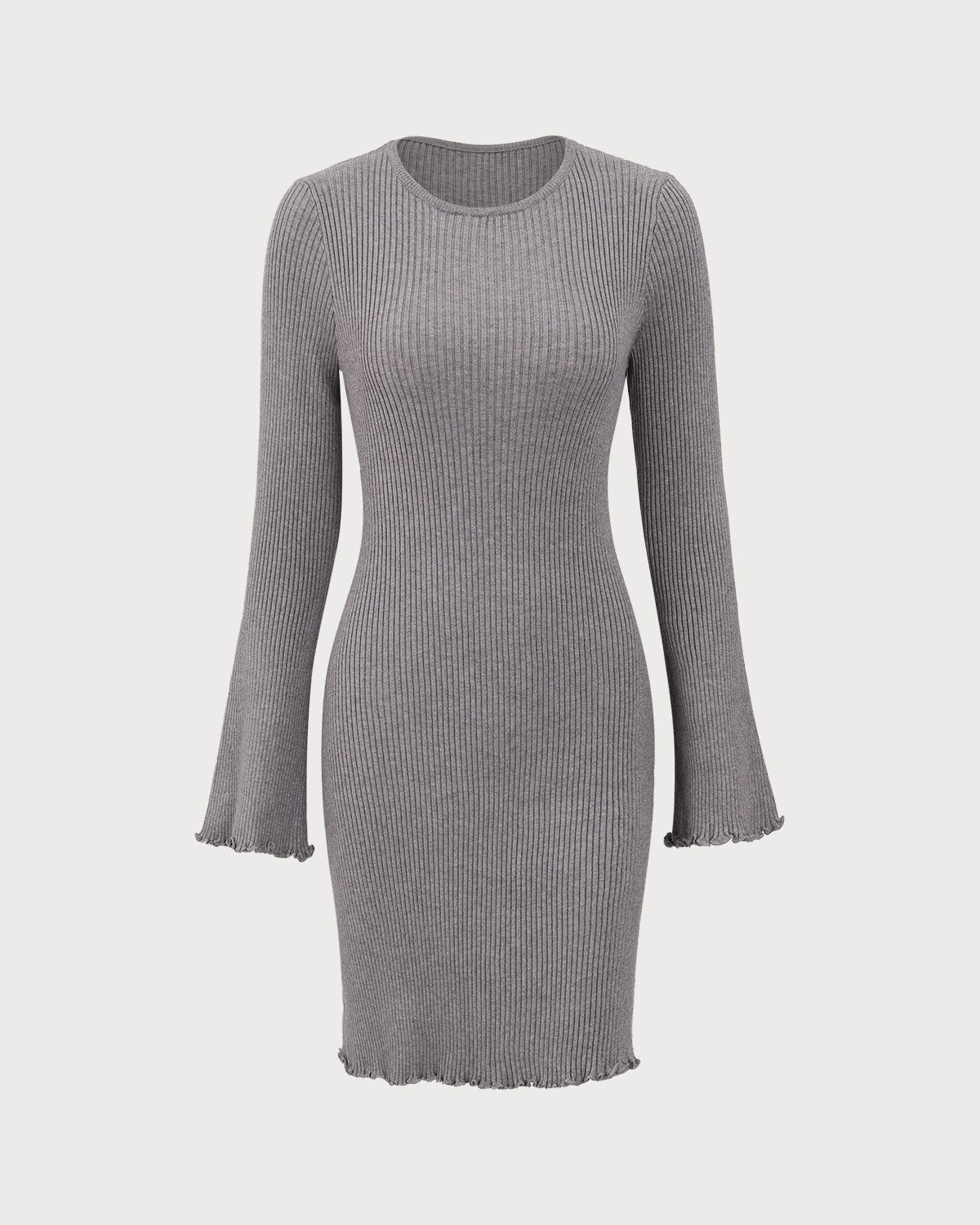 Belltoile™ Gri Kayık Yaka Triko Mini Elbise
