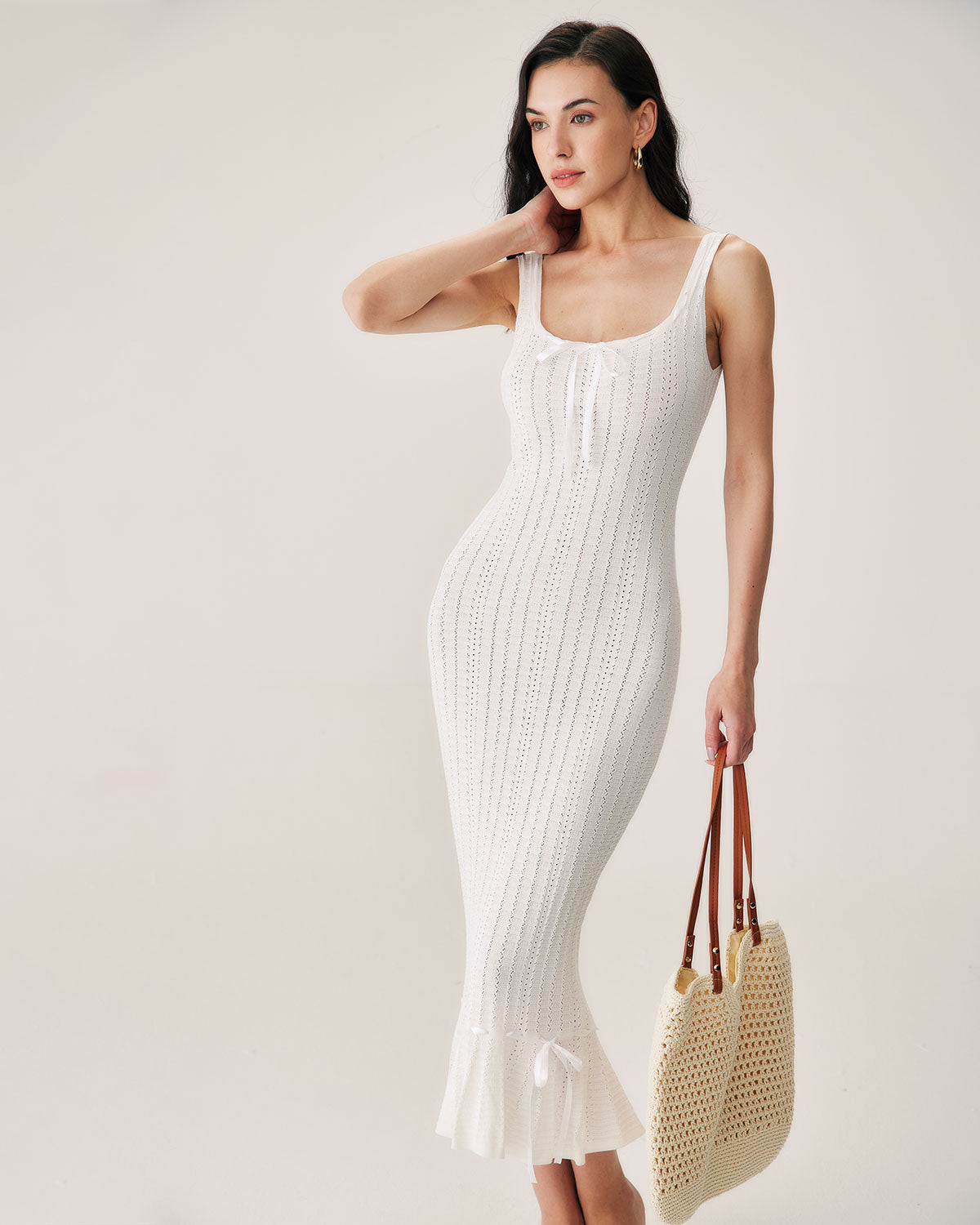 Belltoile™ Beyaz Deniz Kızı Örgü Maxi Elbise